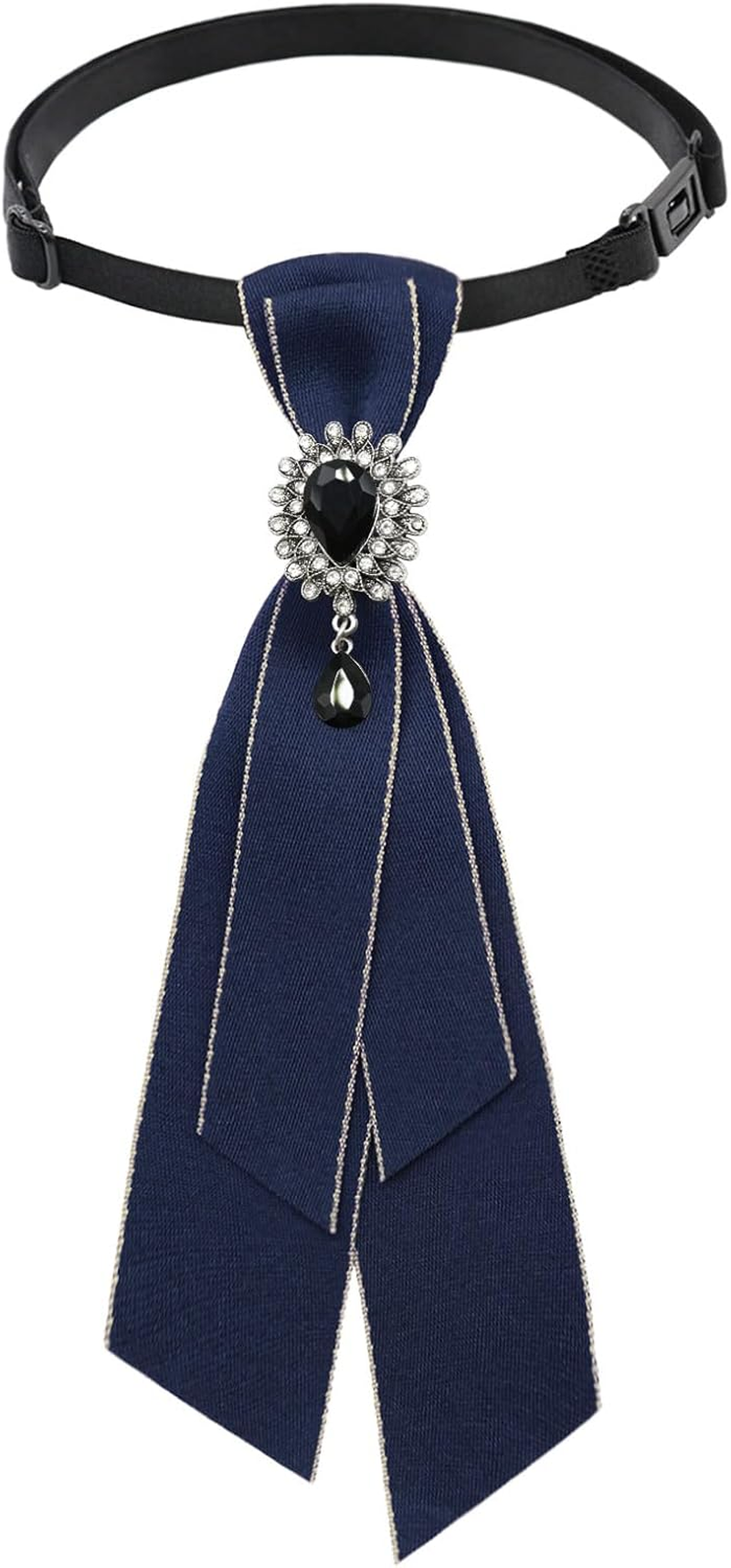 Bow Tie for Women, Adjustable Womens Tie Girls Uniform Ties Pre Tied Womens Necktie with Artificial Pearl for School - Baby Blue Yellow image number 5