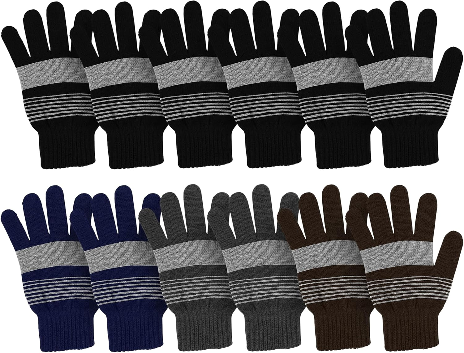Winter Magic Gloves, 12 Pairs Stretchy Warm Knit Bulk Pack Mens Womens, Wholesale