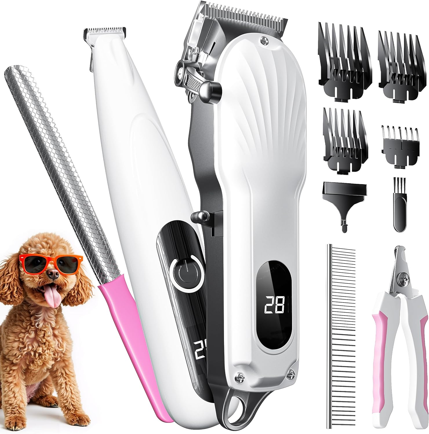 Micomlan Dog Clippers Grooming Kit - Low Noise Dog Paw Trimmer Nail Grinder Tool for Small & Large Pets with Thick & Heavy Coats, Rechargeable Cordless Shaver Grooming Supplies for Pet Cats Dogs image number 6