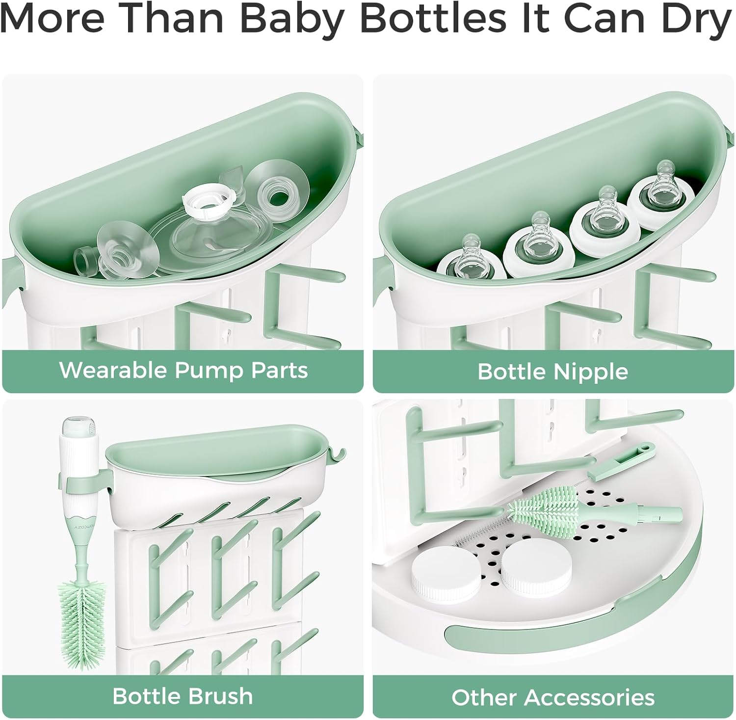 Momcozy DIY Larger Bottle Drying Rack for 18 Bottles, Space Saving Countertop Vertical Rack with Brushes Holder, Detachable Travel Bottle Rack for Baby Accessories & Pump Parts image number 5