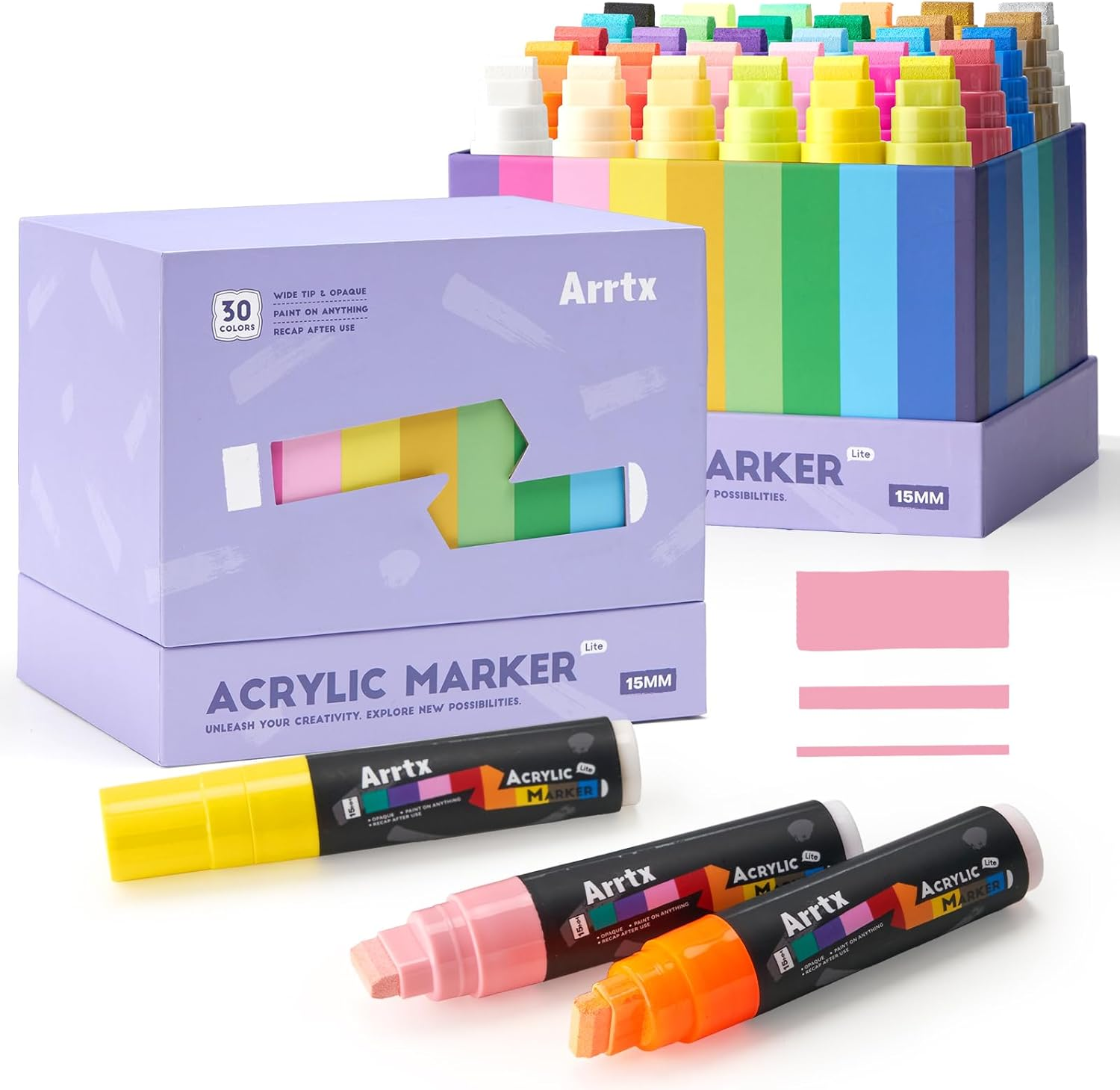 Arrtx 30 Color Acrylic Jumbo Markers 15Mm Jumbo Felt Tip, Acrylic Paint Pens for Rock Painting, Stone, Glass, Easter Egg, Wood and Fabric Painting-Acrylic Markers DIY Crafts Making Art Supplies