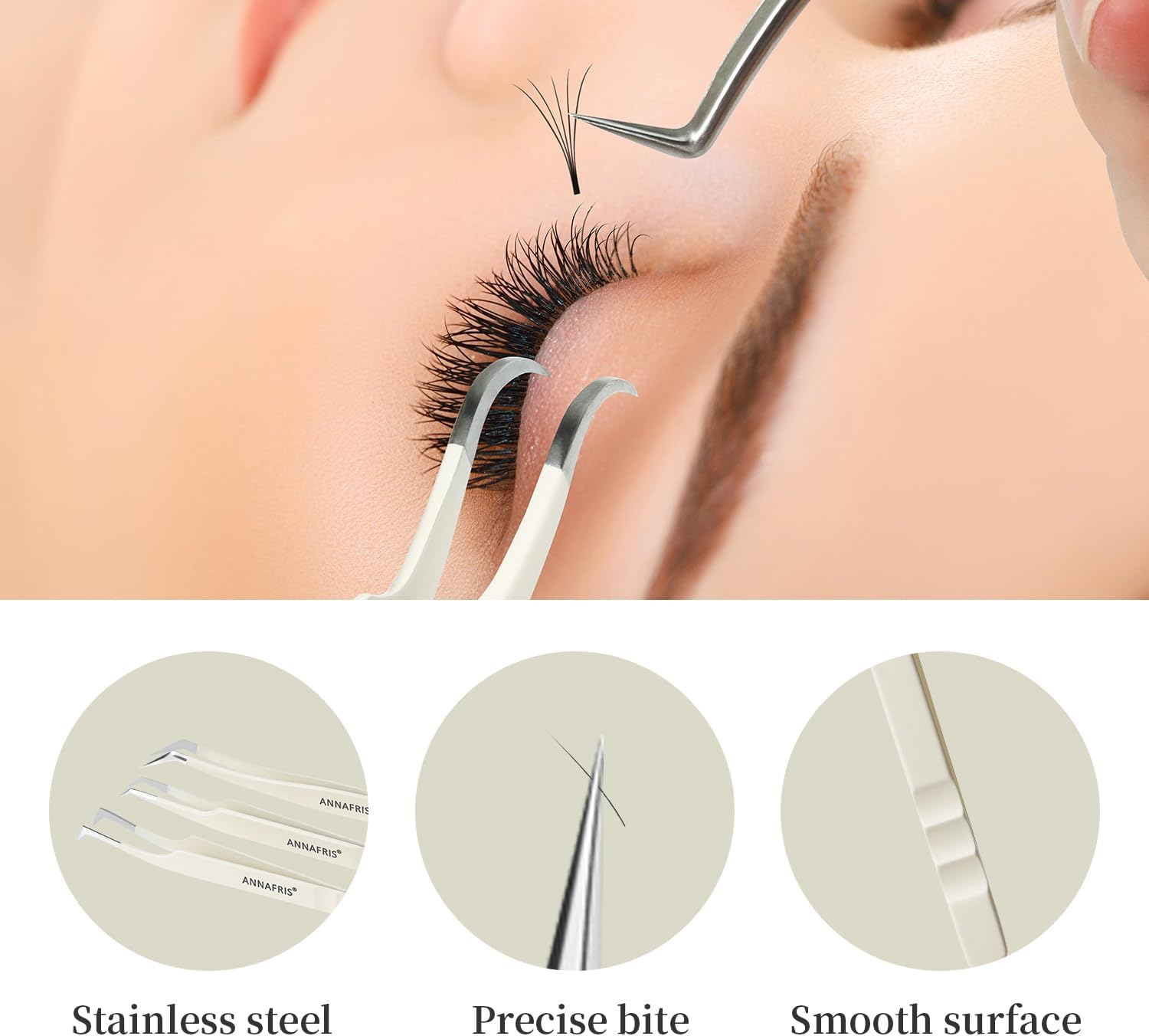 ANNAFRIS Lash Tweezers for Eyelash Extensions,Precision Fiber Tip Tweezers for False Eyelashes,Stainless Steel Tweezers(W1+3+5+6+8) image number 2