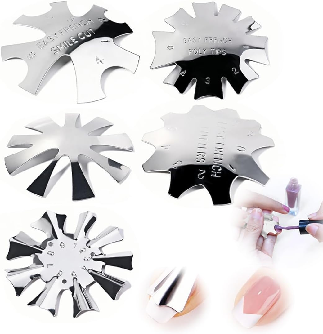 5 Pieces Stainless Steel Edge Trimmer Smile Line Manicure Tool Set, Nails Stencil Nail Edge Trimmer, Edge Cutter Metal Stencil Cutter for Acrylic Modelling Smile Cut image number 5