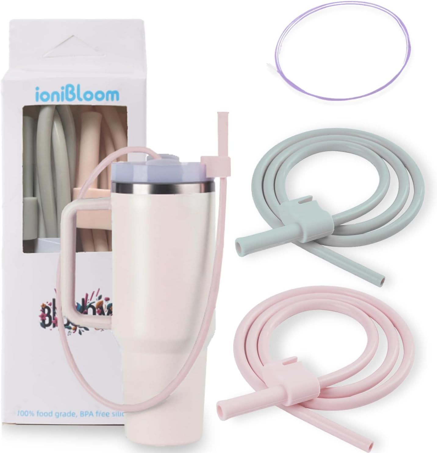 Flexible & Easy Sip: Extendable Reusable Silicone Straws - Innovative 35" Design, Fits 40 & 30 64 Oz Tumblers, Soft and Safe Accessories for Stanley Tumbler(Light Color Combination)