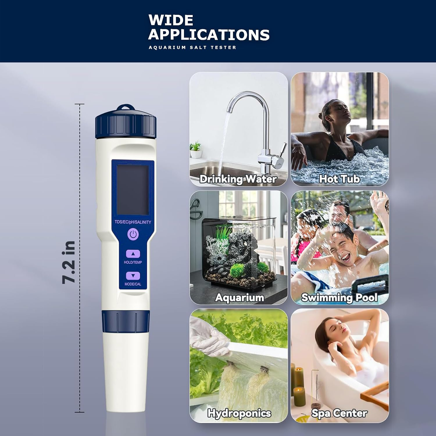 5-In-1 Digital Salt Tester for Aquarium and Pool TDS, Ph, Salinity, EC, and Temperature Meter, Accurate Readings, LCD Display, Waterproof image number 2