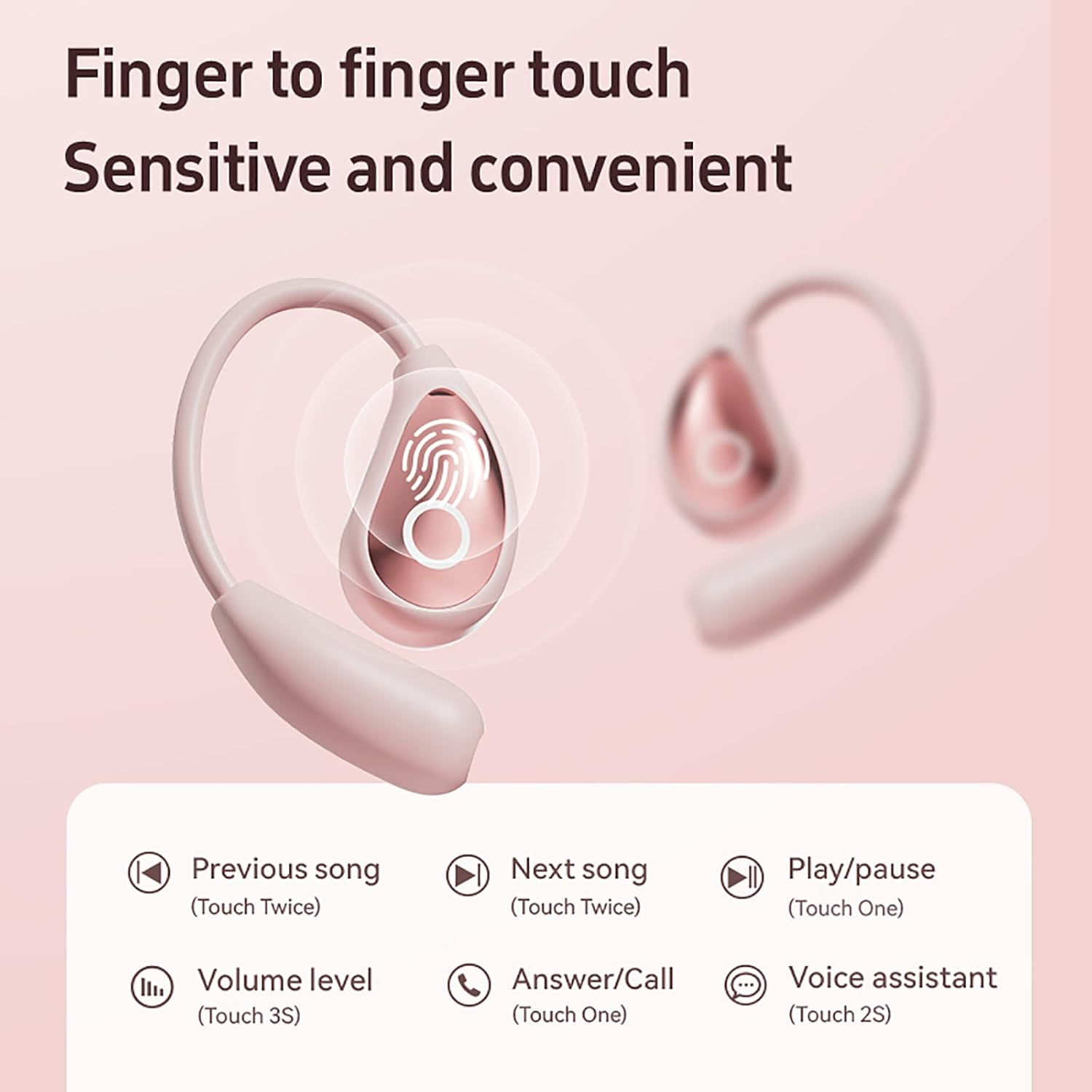 Open Ear Earbuds Wireless Bluetooth 5.4 Headphones with Microphone, Earphone with Earhooks, ENC Noise-Cancellation, 60H Playtime, Long-Lasting Comfort, Crystal-Clear Calls for Driving/Gym (Pink) - Beige image number 6