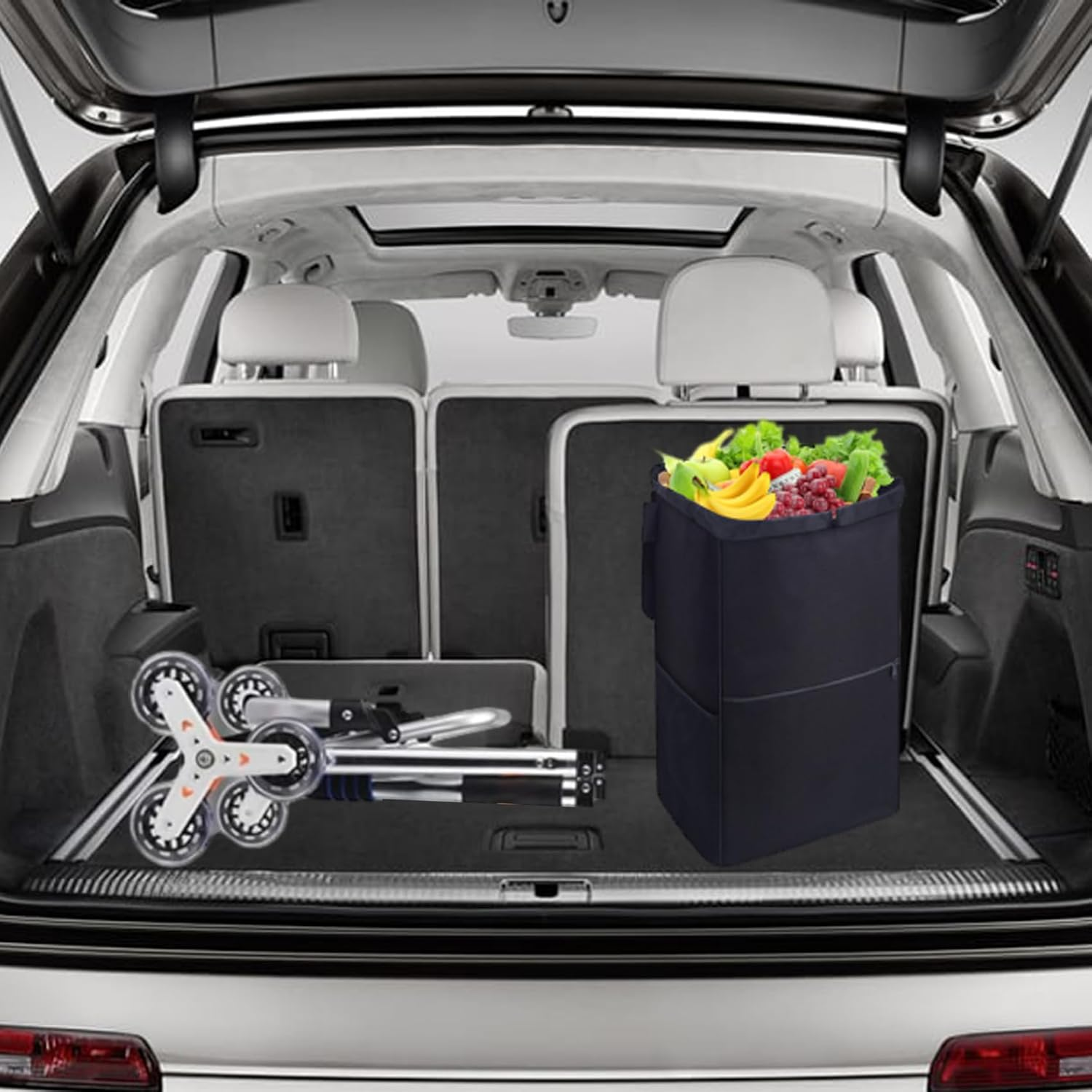 Shopping Trolley Cart, Foldable Rolling Dolly with 6 Climbing Stairs Wheels and Removable Bag for Groceries, Shopping, Camping, Laundry, 33 * 28 * 103Cm Black