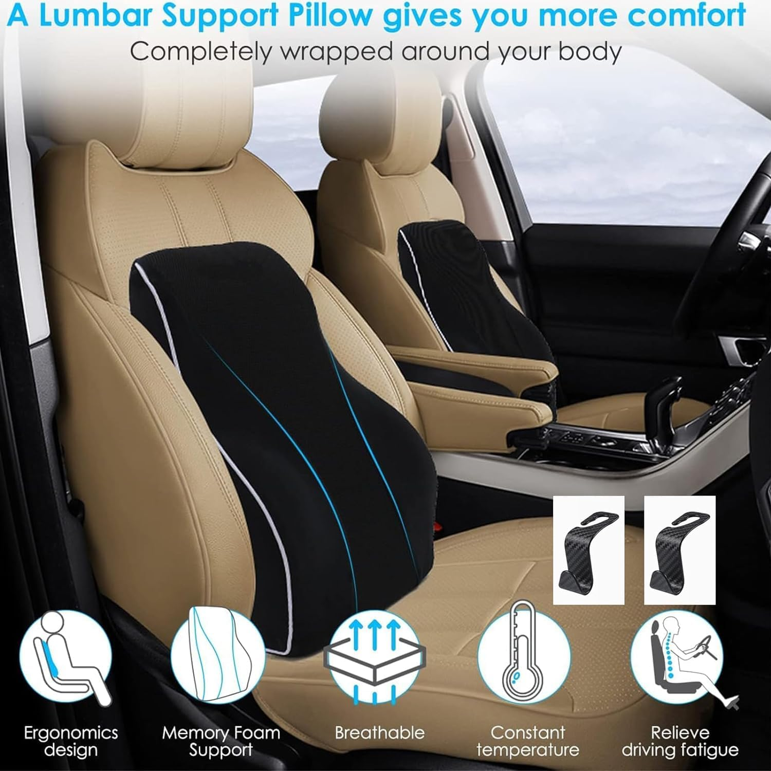 Lumbar Support Pillow for Office Chair Back Support Pillow for Car, Computer, Gaming Chair, Recliner Memory Foam Back Cushion for Back Pain Relief Improve Posture image number 6