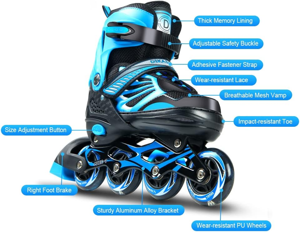 Adjustable Illuminating Inline Skates with Light up Wheels for Kids and Youth Girls Boys Inline Skates Blue L image number 5