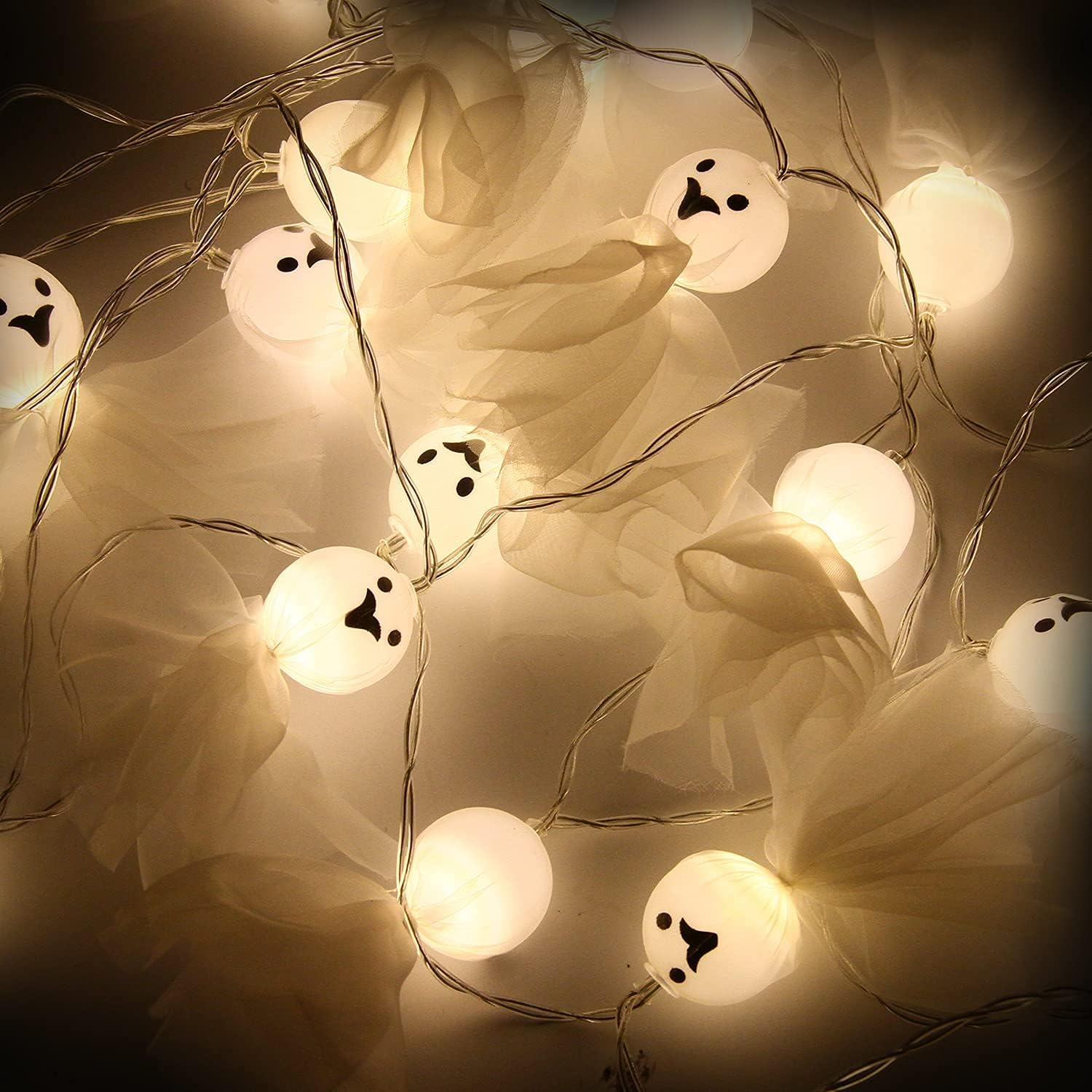 KIMOBER 20 Leds Halloween Ghost String Lights,Battery Powered Lighting Decoration for Halloween Outdoor Indoor Party image number 4