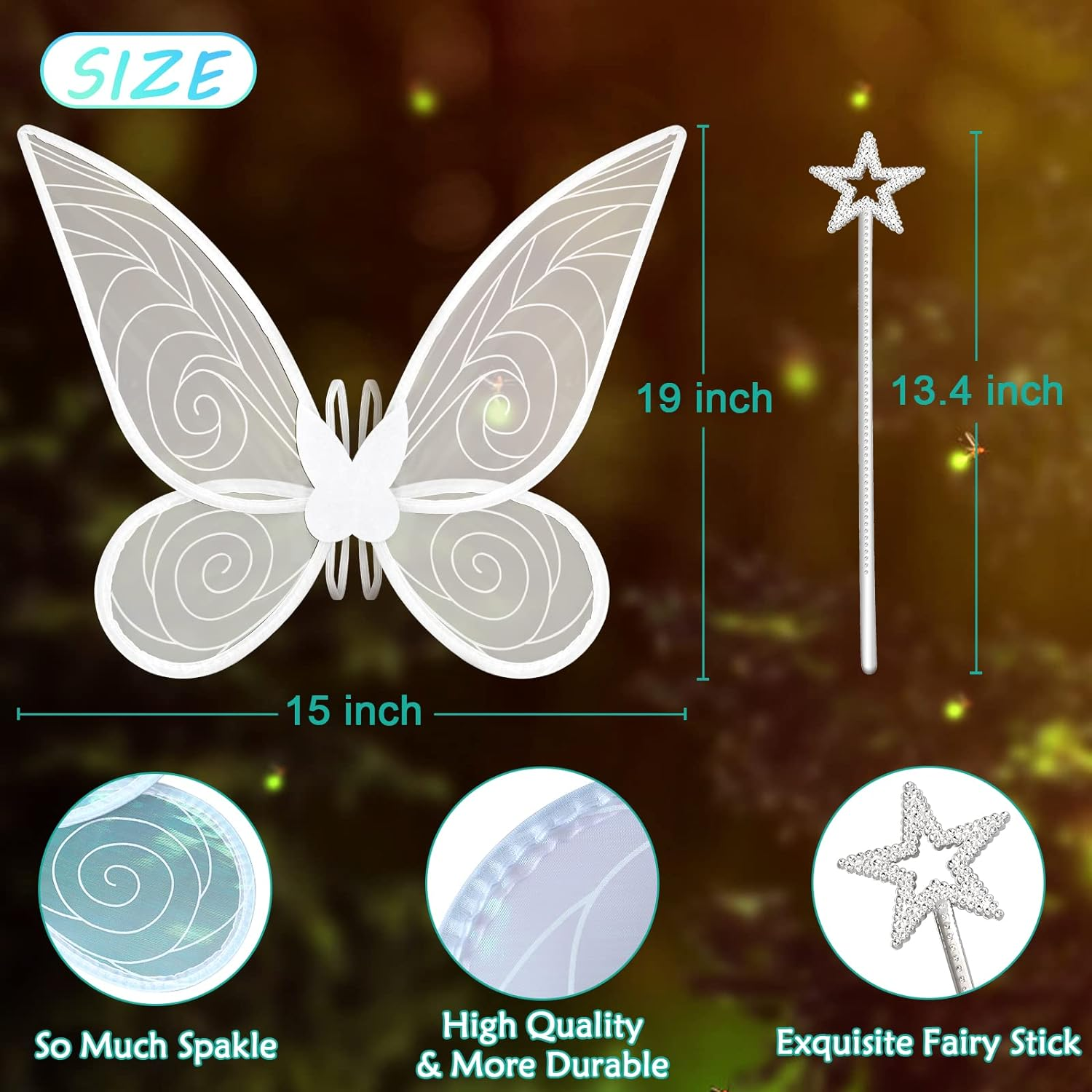 Poptrend Fairy Wings for Adults, Butterfly Wings for Girls Fairy Party Halloween Sparkle Angel Wings Dress up Favor