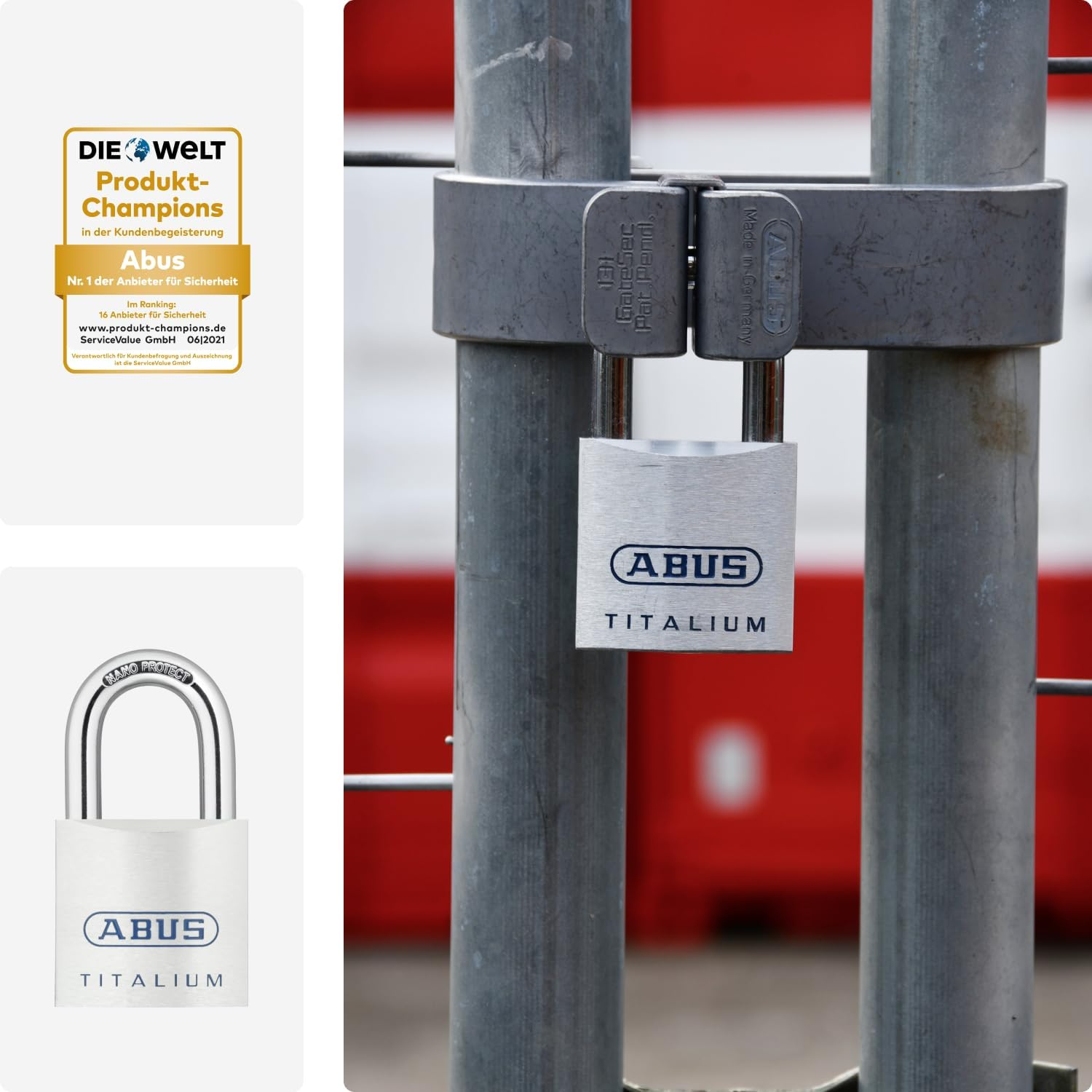 ABUS Titalium 80TI/50 Gl.-8012 Padlock - Keyed Alike - Basement Lock with Lightweight, Solid Lock Body Made of Special Aluminium - ABUS Security Level 8 - Silver image number 3