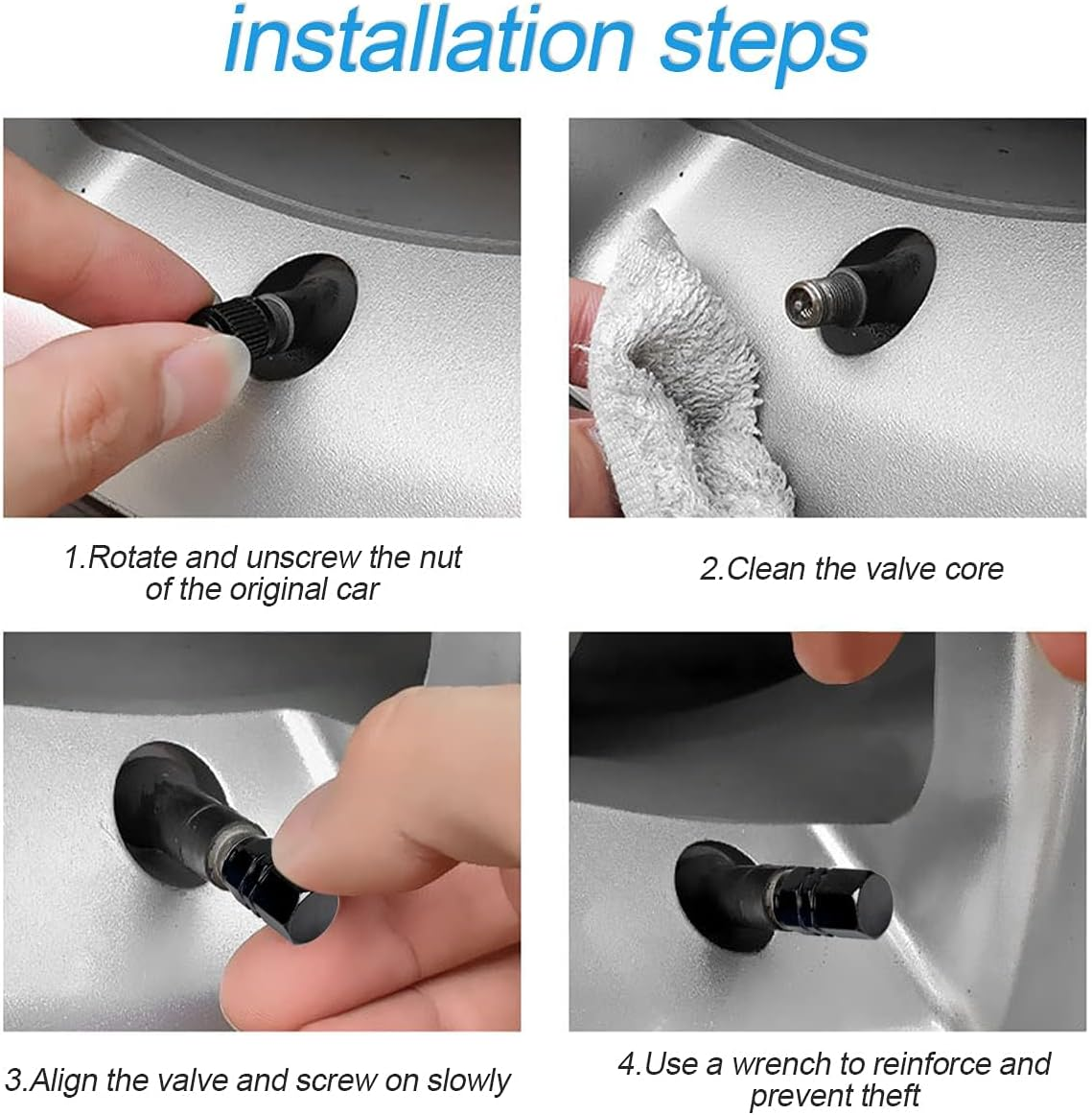 4 PCS Tire Stem Valve Caps Wheel Valve Covers Car Dustproof Tire Cap, Leak-Proof Air Protection Fits Cars, Trucks, Bikes, Motorcycles, Bicycles, Hexagon Shape Design (Black) - Gold image number 3