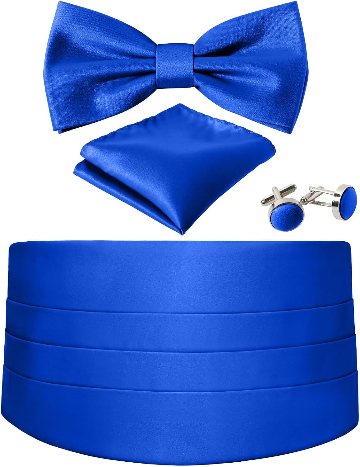 Cummerbund and Bow Tie Set Solid Color Adjustable Formal Men'S Black Cumberbund Bowtie Cufflinks Set & Pocket Squares