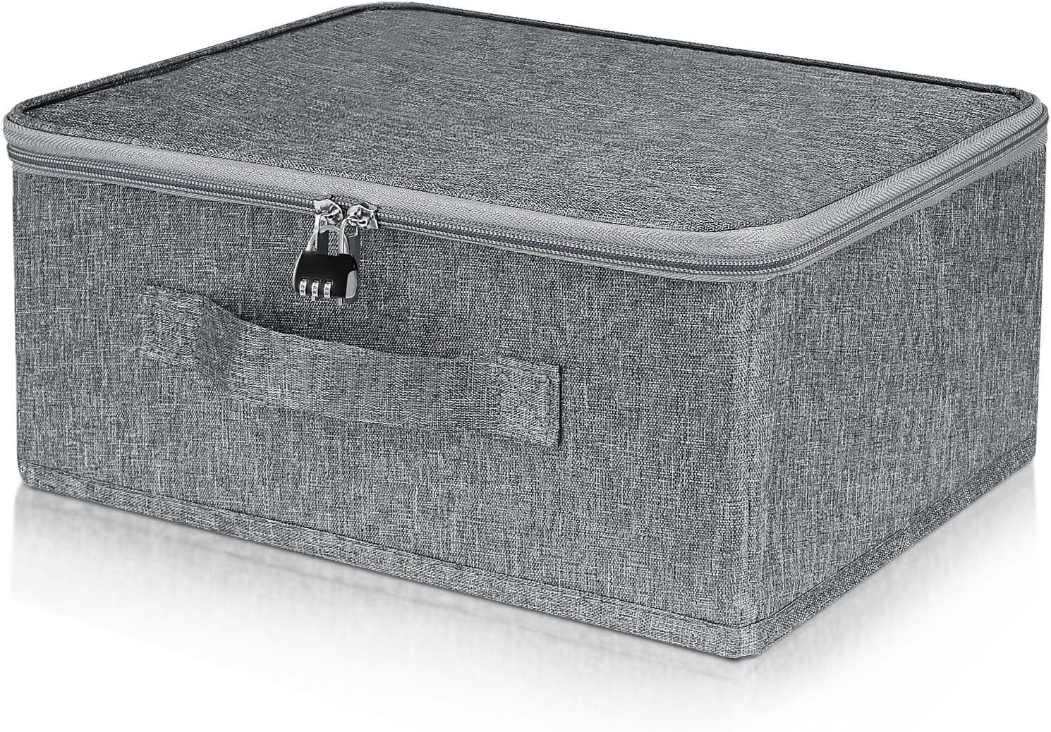 Euky Place Lockable Storage Box of Discreet Utility, Gray Lock Box with Zipper and Handle, for Private Toys, Files Documents, Cards, Cash Accessories Foldable Fabric Clothing(30 * 20 * 14CM) image number 1