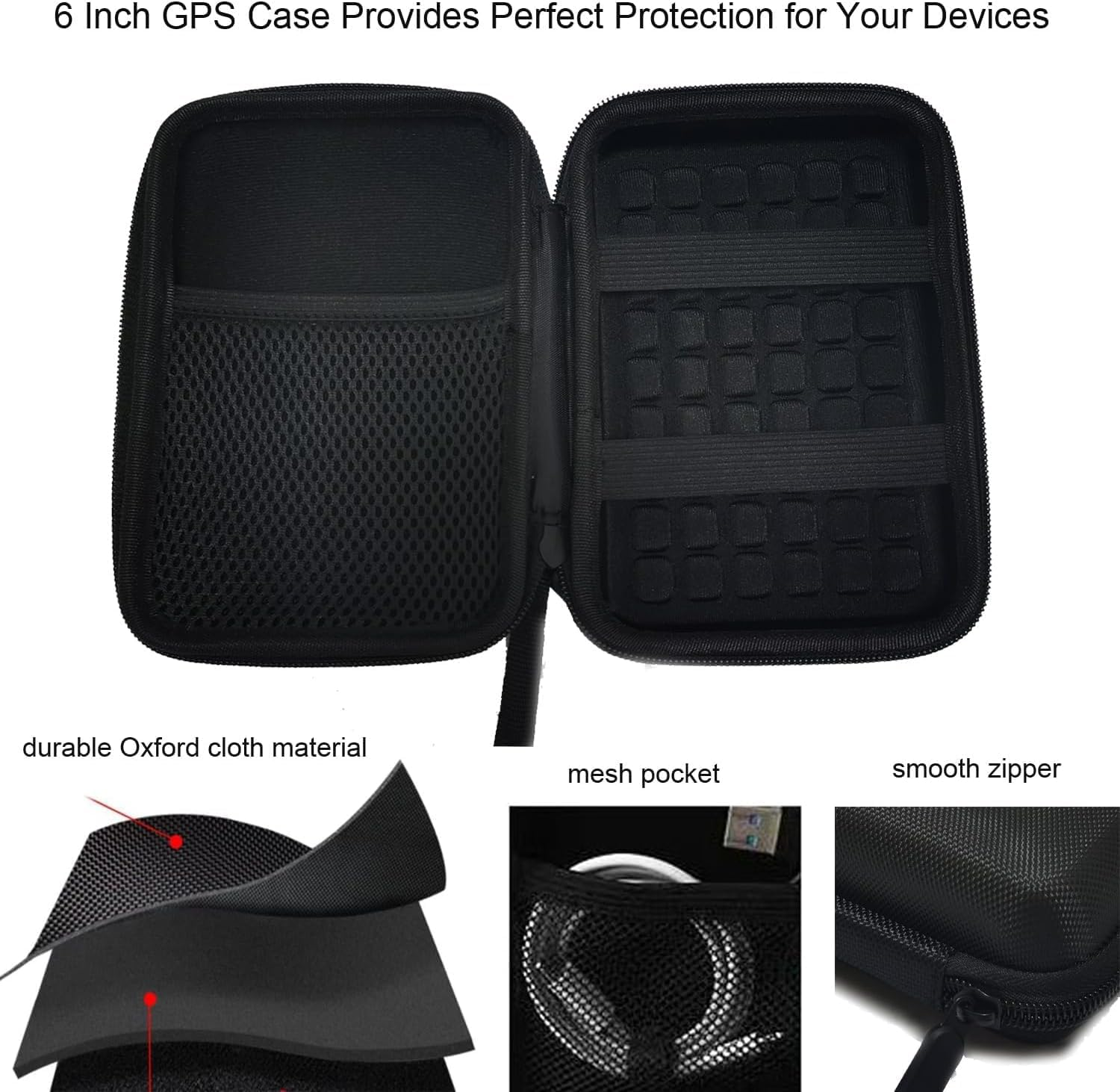 GPS Case Hard Shell Carrying Case Shockproof Storage Pouch Organizer Bag Compatible with 5-6 Inch GPS Navigator Garmin Nuvi 66LM 65 64 Garmin Zumo XT2 Tomtom 620 610 Cables Accessories 6 Inch (Black) image number 4