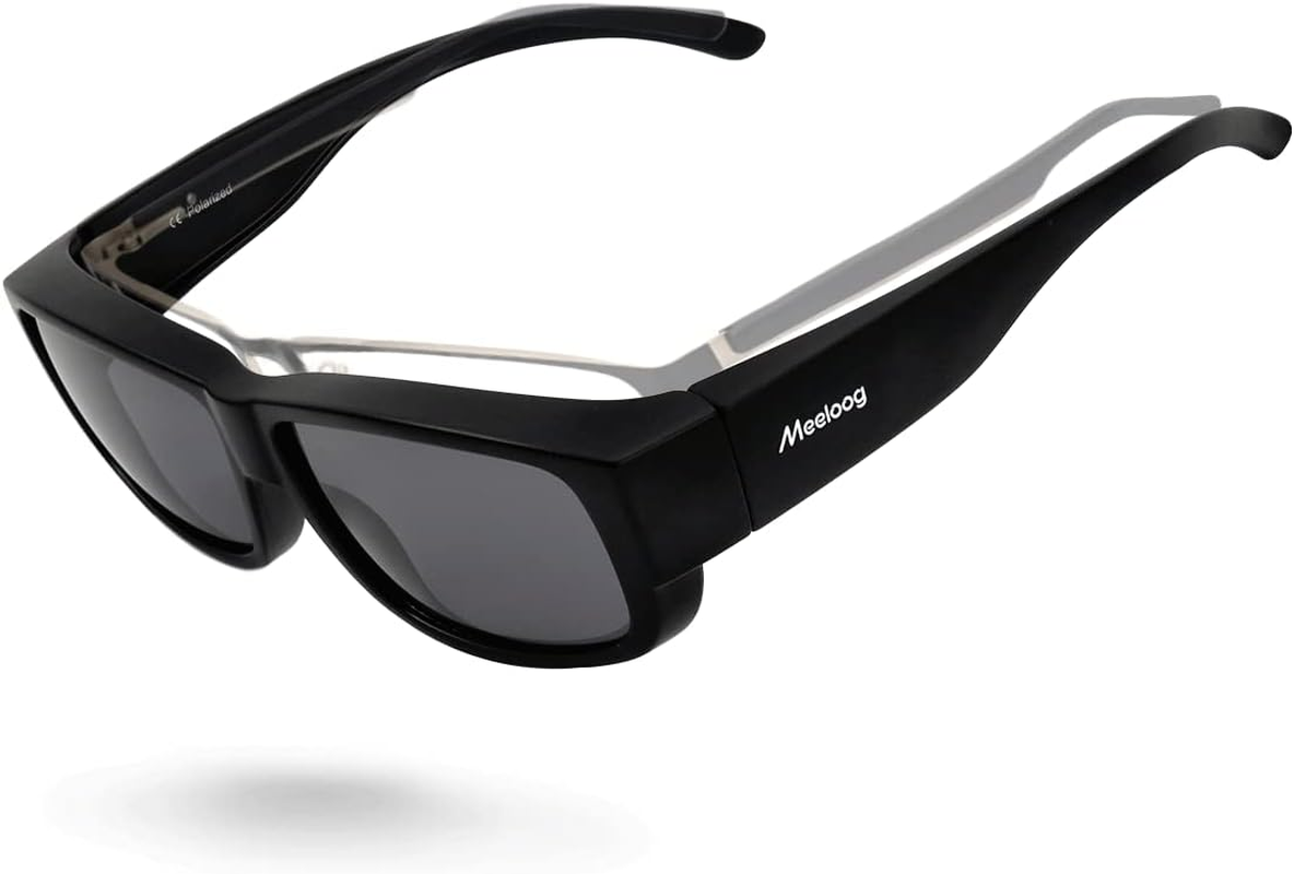 Meeloog Polarized Fit over Glasses Sunglasses for Men, Rectangle Wrap around Sun Glasses for Driving Riding Fishing MST0006