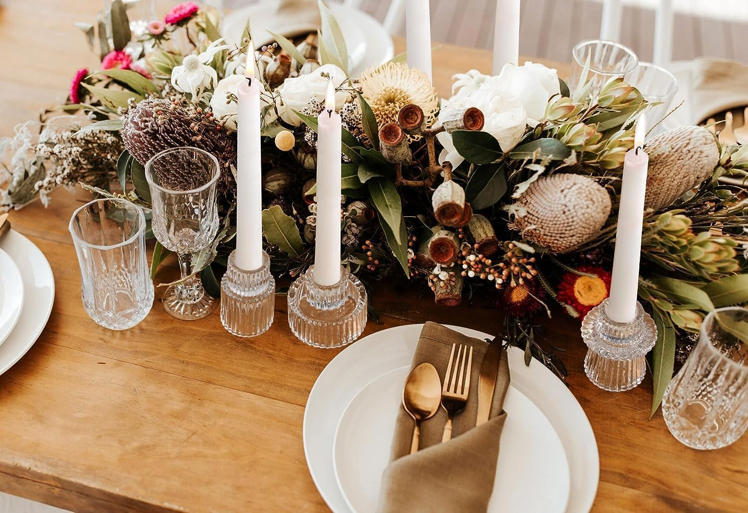 Candle Holder Glass Pillar Candle Stand, Clear Candlestick for Home, Wedding, Party Decoration (6, Clear)