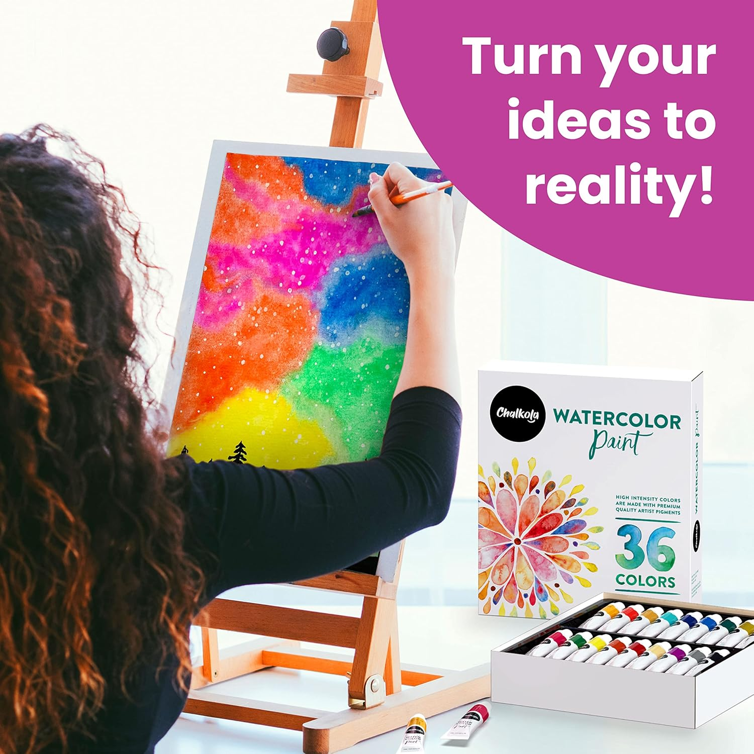 Chalkola Watercolor Paint Set for Adults, Kids, Beginner & Professional Artists - 36 Watercolor Tubes Set (12Ml, 0.4Oz), 10 Painting Brushes & 1 Palette | Vibrant Water Color Art Painting Supplies image number 2