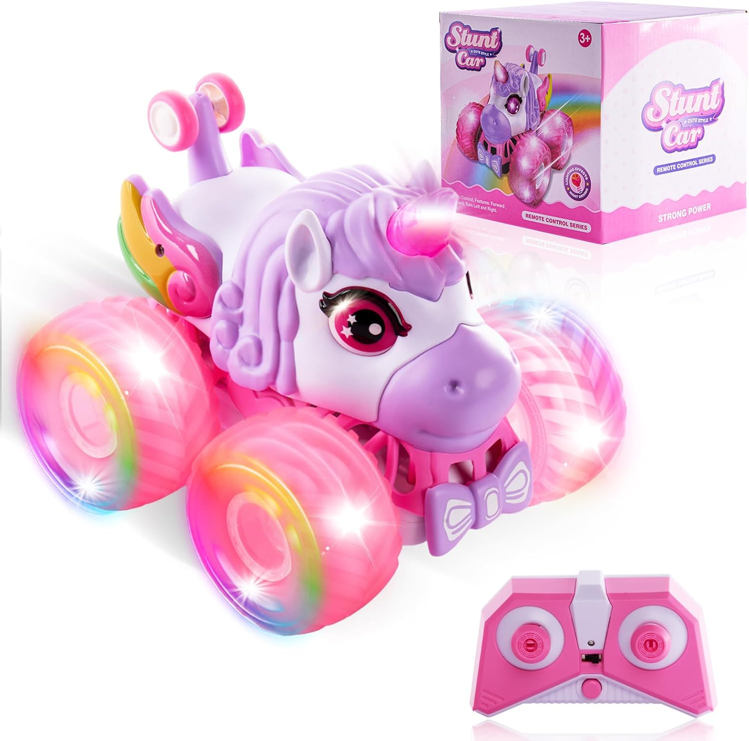 Remote Control Car for Girls, Pink Unicorn Toys SUV 4WD Stunt Car with Music & LED Lights, Off-Road Tires, 2.4Ghz RC Toys Car All-Terrain RC Vehicle for Kids Girl Birthday Gifts Age 3 4 5 6 7 8 9