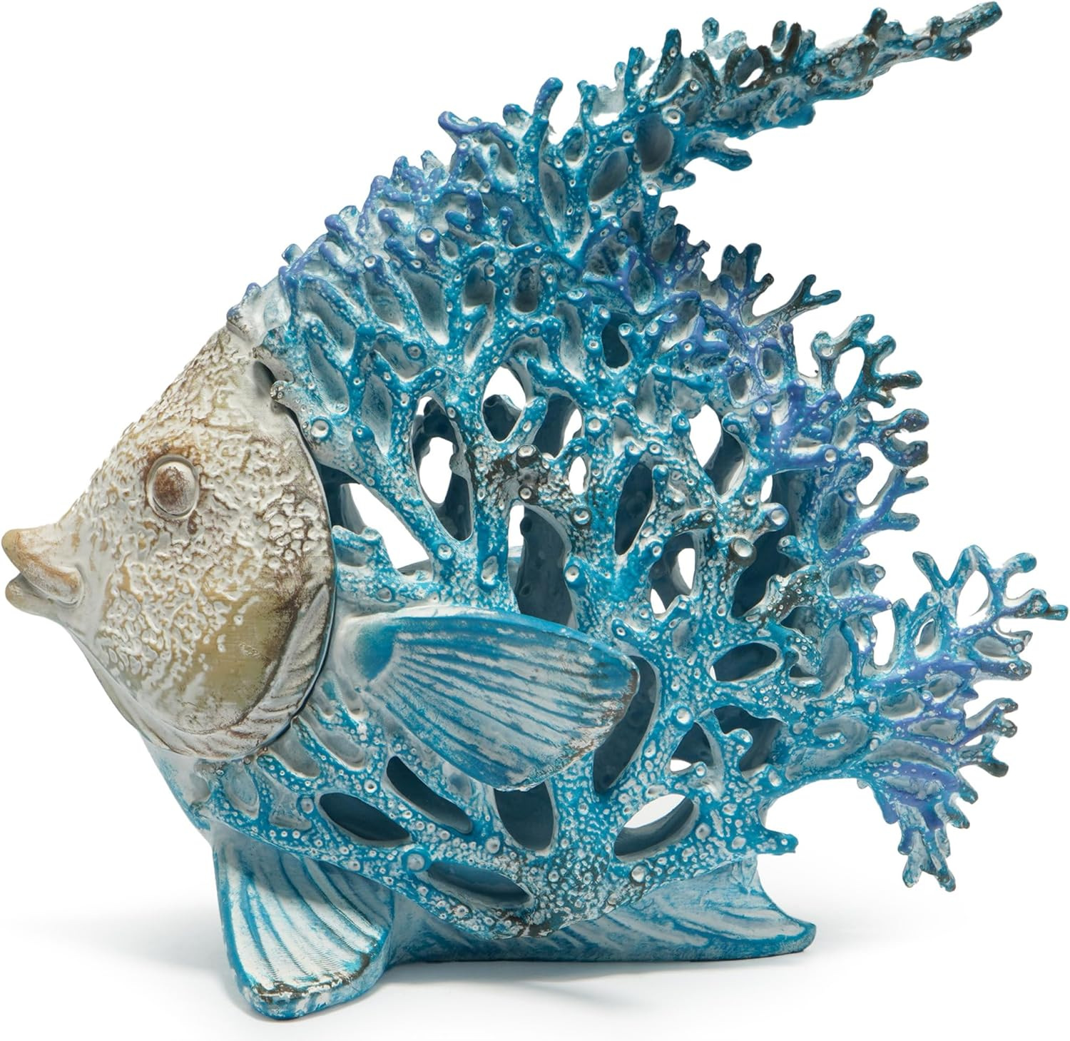 Hodao Sea Coral Fish Figurines Decoration Summer Beach Coastal Decor Coral Reef Angelfish Home Office Desk Decor Statues for Tabletop Shelf Bathroom Decoration Ornament Gifts for Mom (Blue)