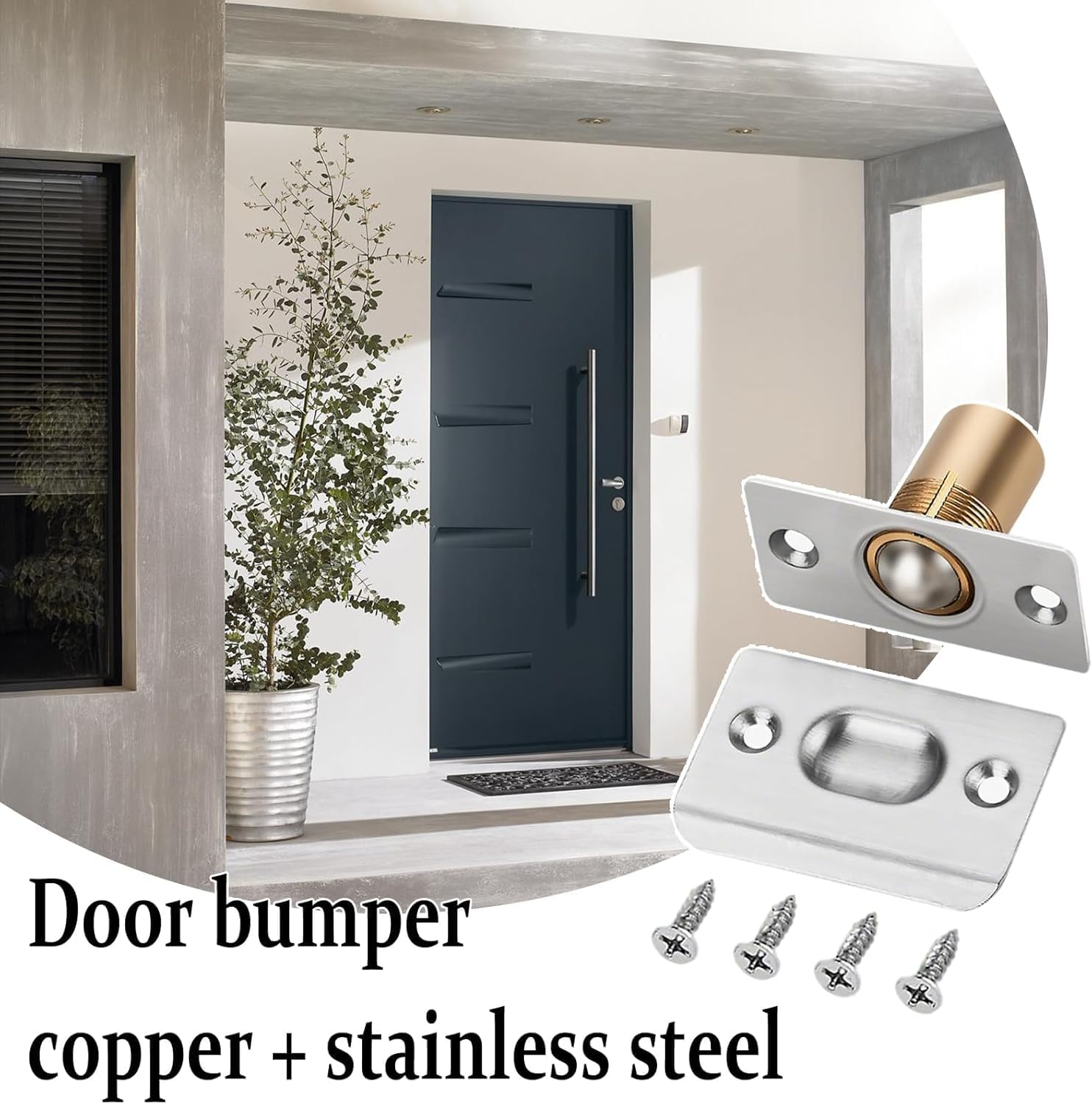 Magnetic Ball Door Catch, Grey, Concealed Hardware Lock for French Doors, Double Cabinet Doors, Quiet Closet image number 5