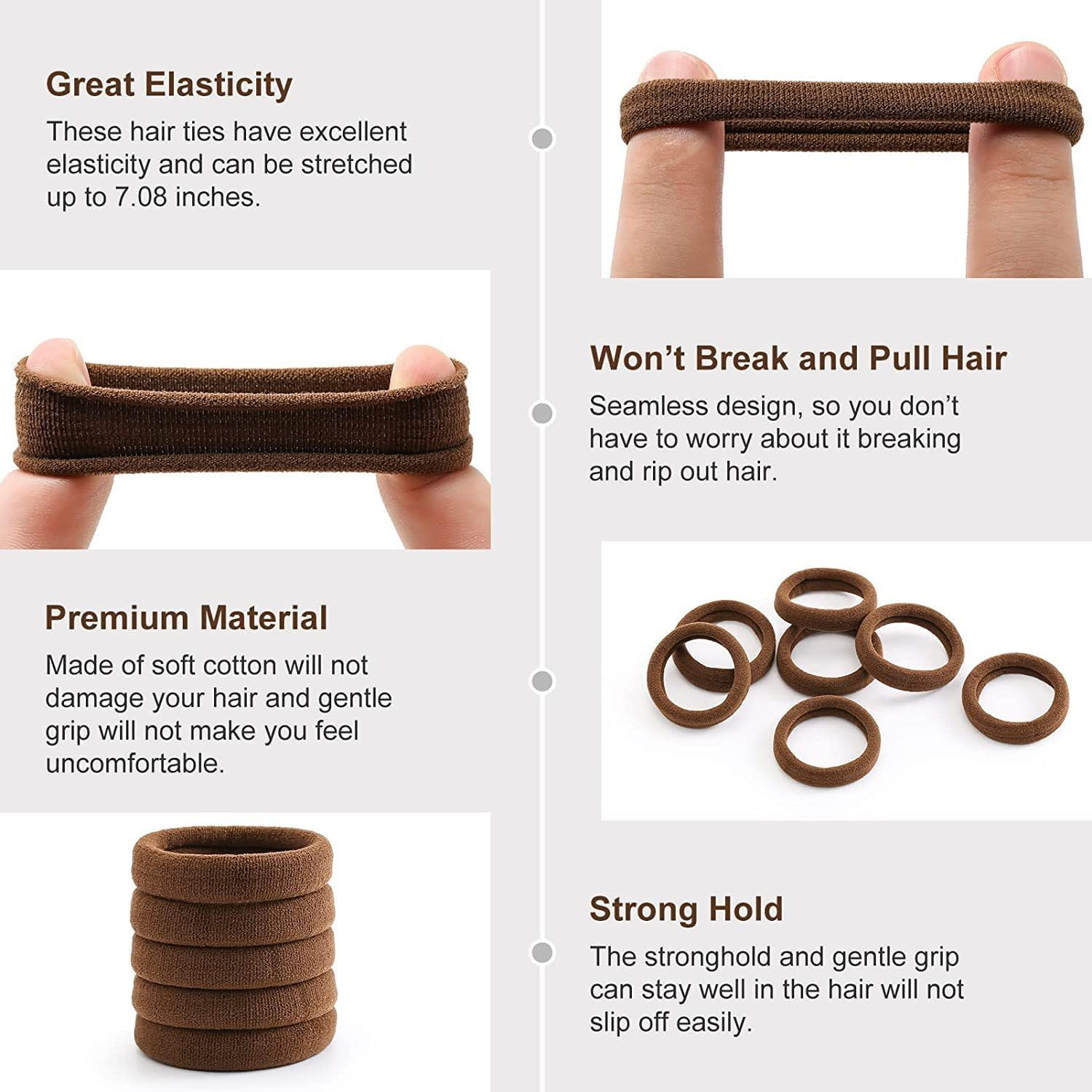 120 Pcs Hair Ties for Women and Men, Hair Ties, Hair Elastics for Women, Hair Bands (Coffee Color) image number 5