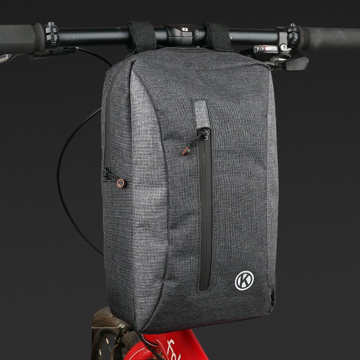 AIMALL Bicycle Handlebar Bag Mountain Bike Front Tube Bag Grey Oxford Fabric Folding Bike Cycling Storage Pouch 11.8In X 7.87In X 2.95In Magic Tape Strap Compact Equipment