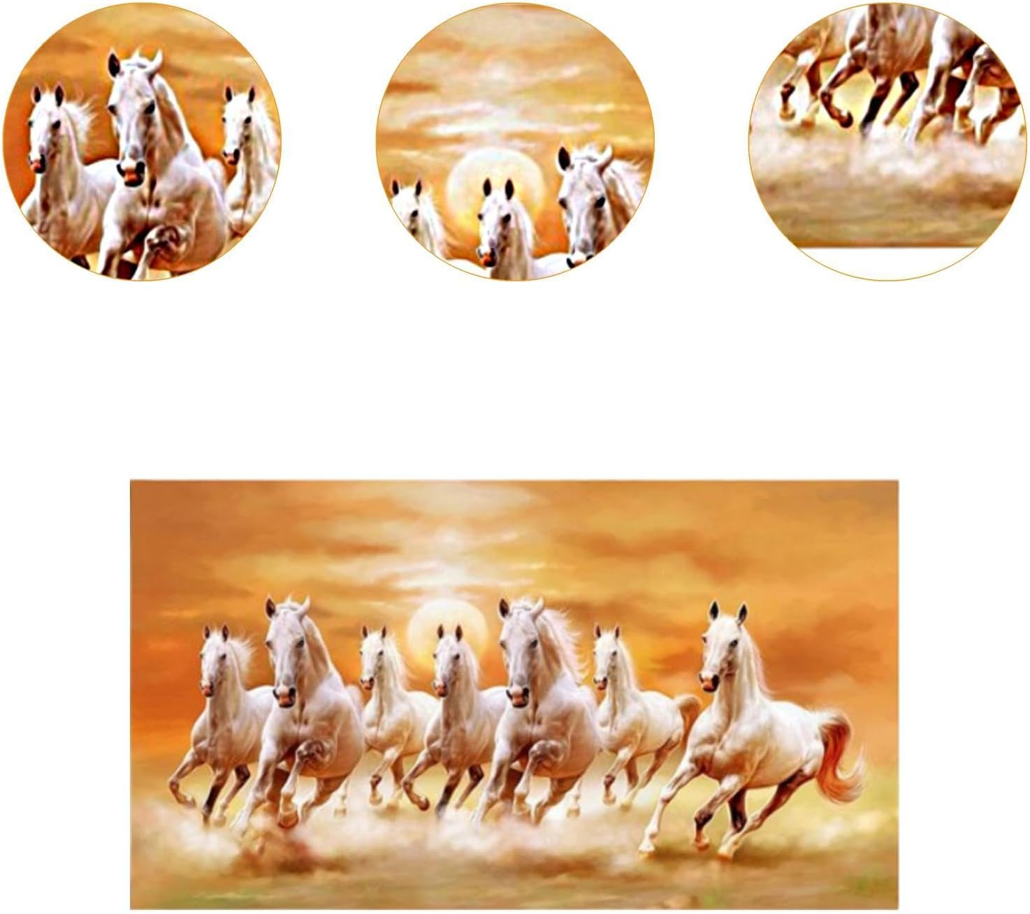 Yuksok Seven Horses Picture Canvas Print 7 Running Horses Painting Wall Decor Ornament Animal Poster Painting Picture for Study Room, L image number 4