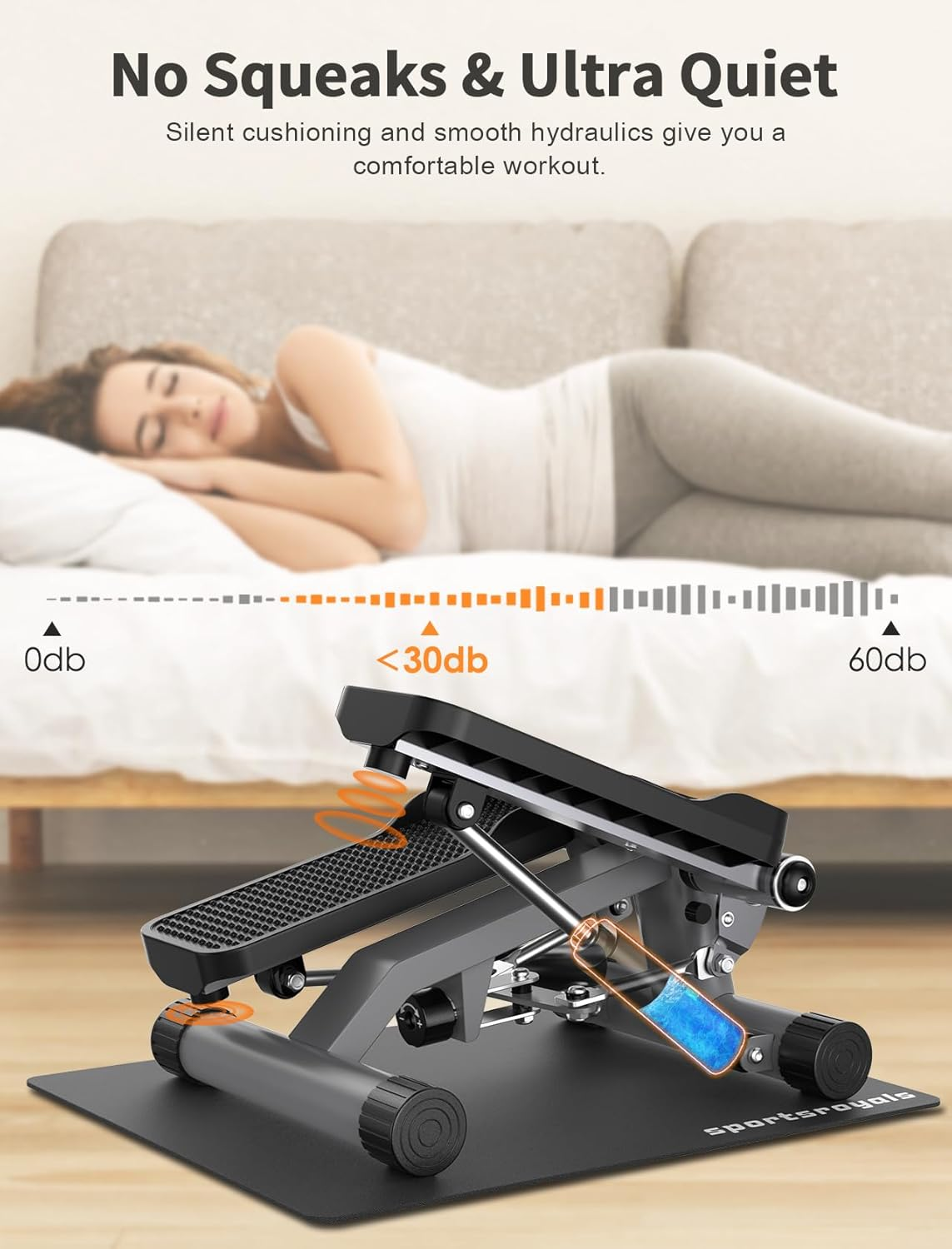 Sportsroyals Stair Stepper for Exercise, Mini Steppers with Resistance Band, Hydraulic Fitness Stepper Exercise Home Workout Equipment for Full Body Workout, 330Lbs Weight Capacity image number 6