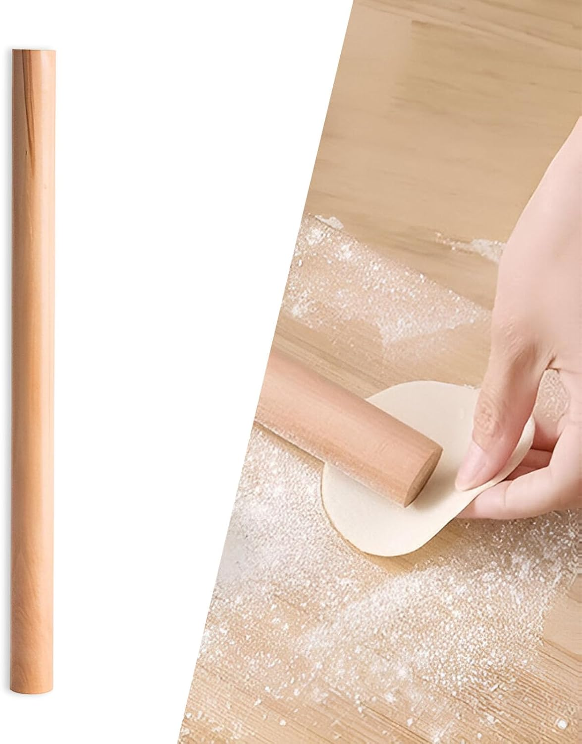 Rolling Pin, Beech Wood Rolling Pin without Handles Professional Wooden Feel Smooth Non-Sticky Suitable for Pastry Making Dough Dumpling Wrapper Baking Utensils(40Cm)