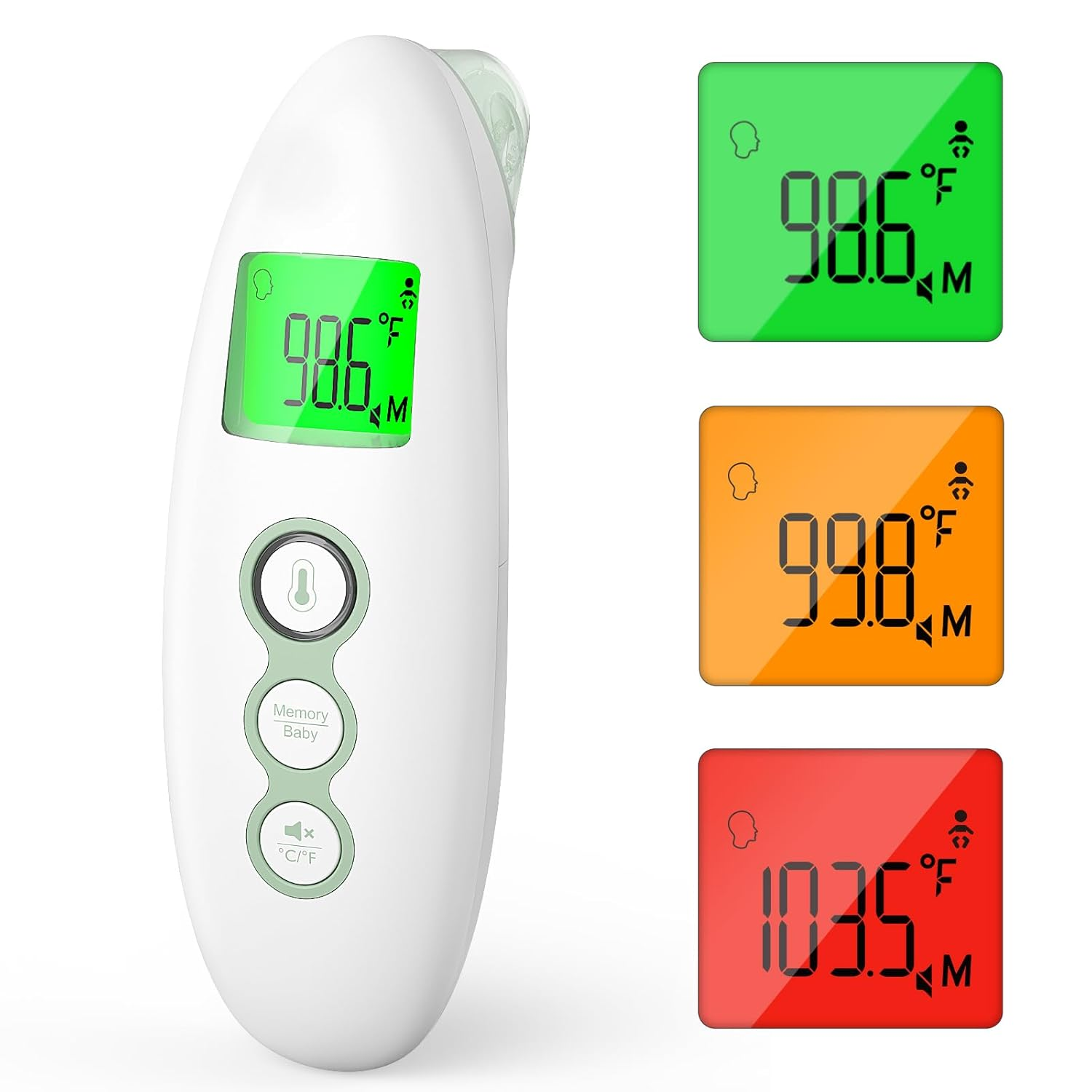 Momcozy Non-Contact Forehead and Ear Thermometer, Digital Infrared Thermometer for Adults and Children, with Child Mode, Fever Alarm Function, Mute and Memory Functions, Fast and Accurate Measurement image number 1