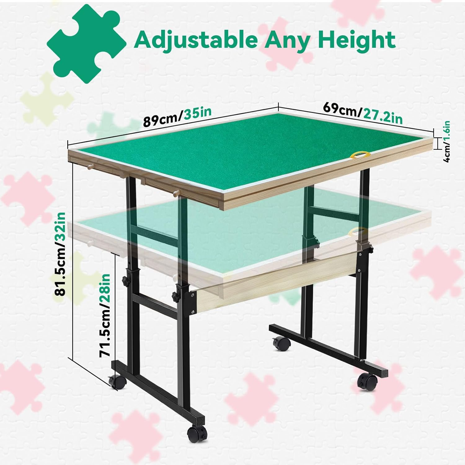 1500 Piece Jigsaw Puzzle Table with Adjustable Height & Tilt, Jigsaw Puzzle Board with 4 Drawers & Cover, Puzzles Tray Wooden Puzzles Table with Legs and Wheels for Adults & Seniors image number 4