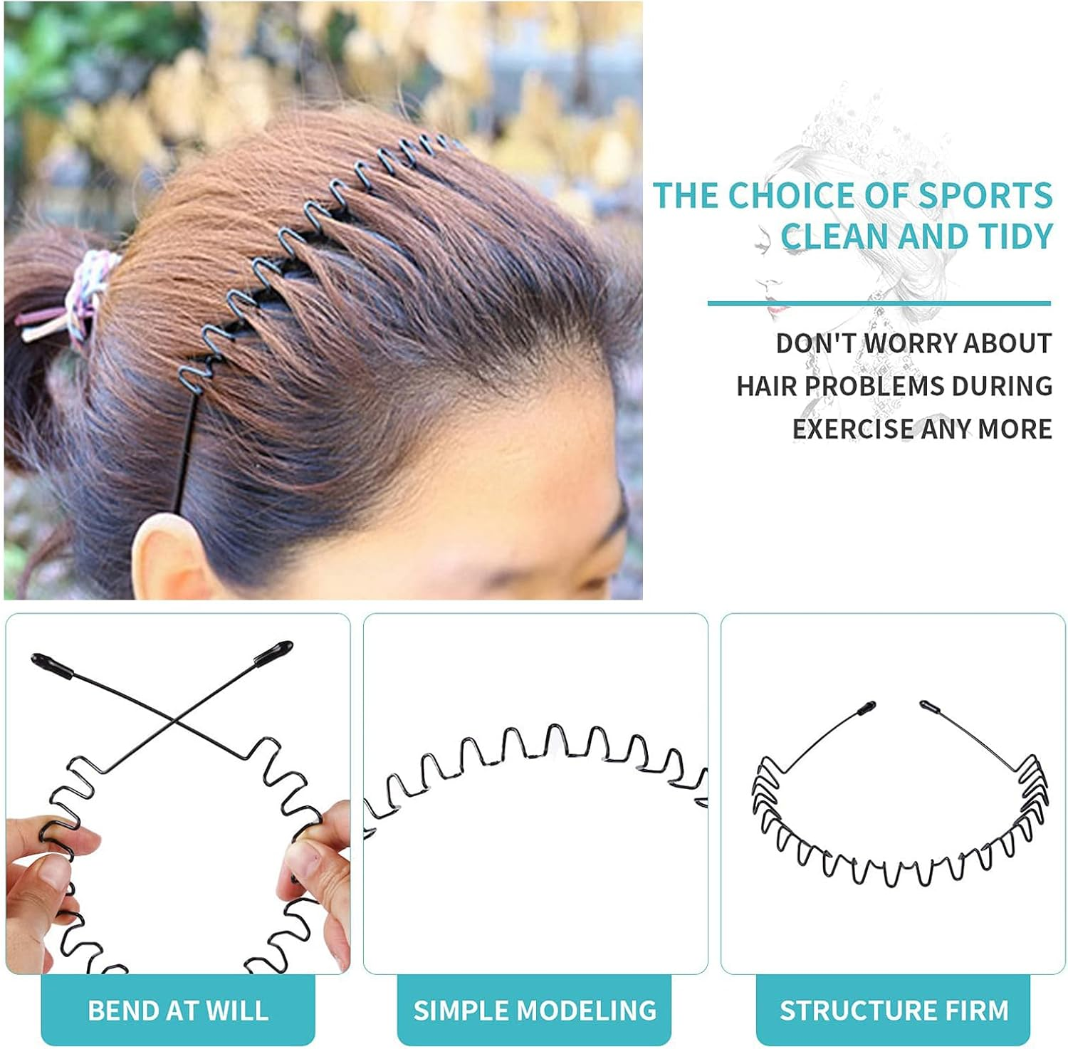 Hair Band, Metal Hair Bands for Men Women, Black Wavy Hair Bands, Spring Outdoor Sports Headbands, Unisex Hair Bands Accessories, Simple Elastic Headwear image number 6