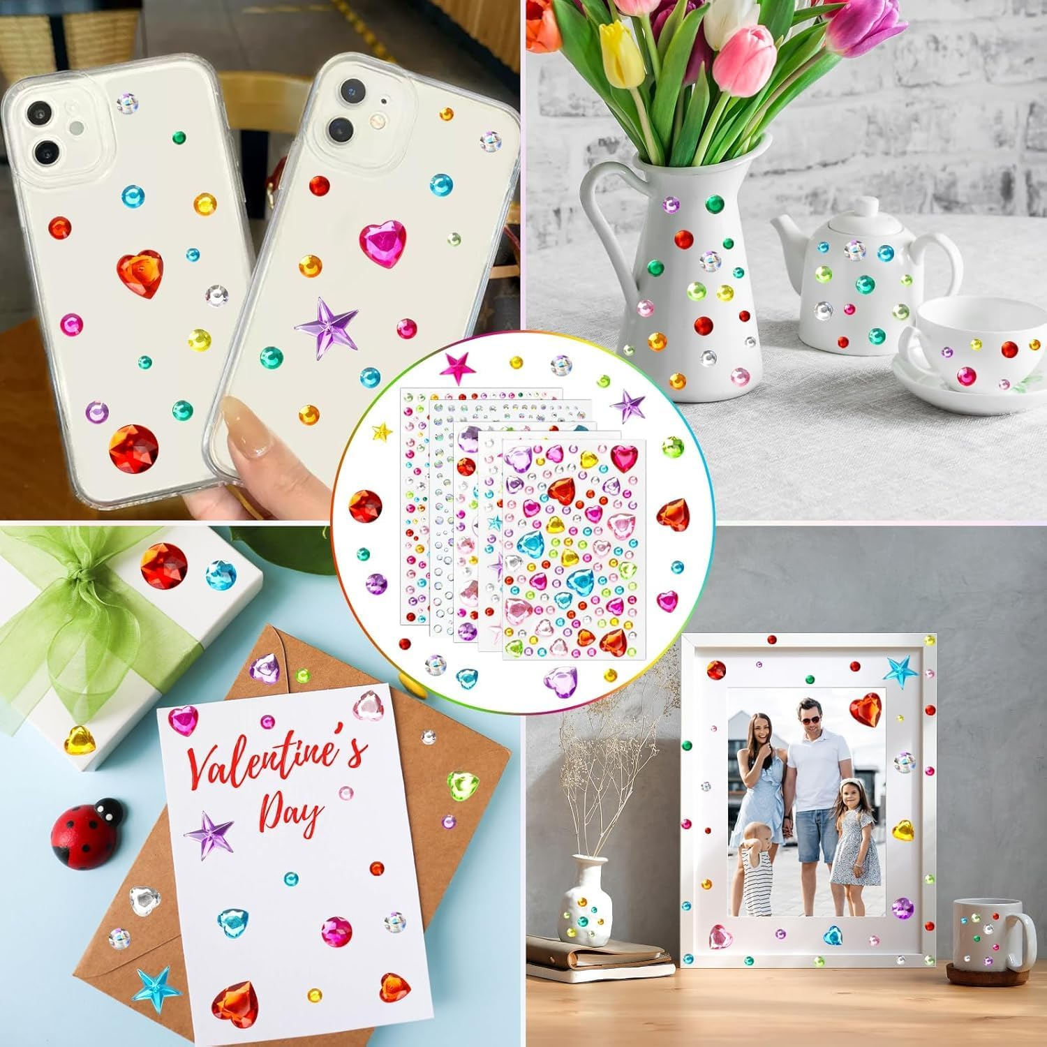 Face Gems&mdash;Glittering Diamond-Like, Multi-Shape&mdash;For Makeup Accents, Craft Projects, Decoration&mdash;Great for Beauty Lovers, DIY Enthusiasts (9 Sheets, 2271Pcs, Cute Designs) image number 6