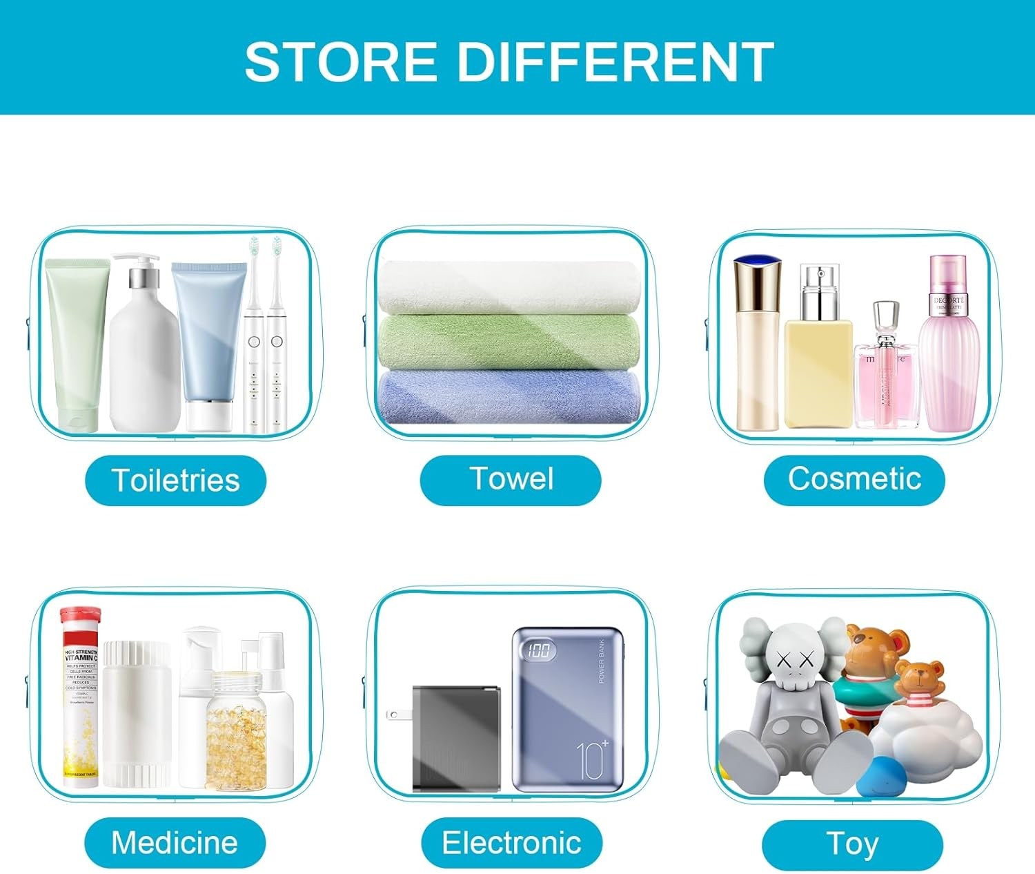 Gemice TSA Approved Toiletry Bag, 4 Pack Cosmetic Bag Clear Toiletry Bag Quark Size, Travel Essentials Water Repellent Travel Makeup Bags for Women Men, Carry on Airport Airline Compliant Bag (Blue) - Grey image number 4