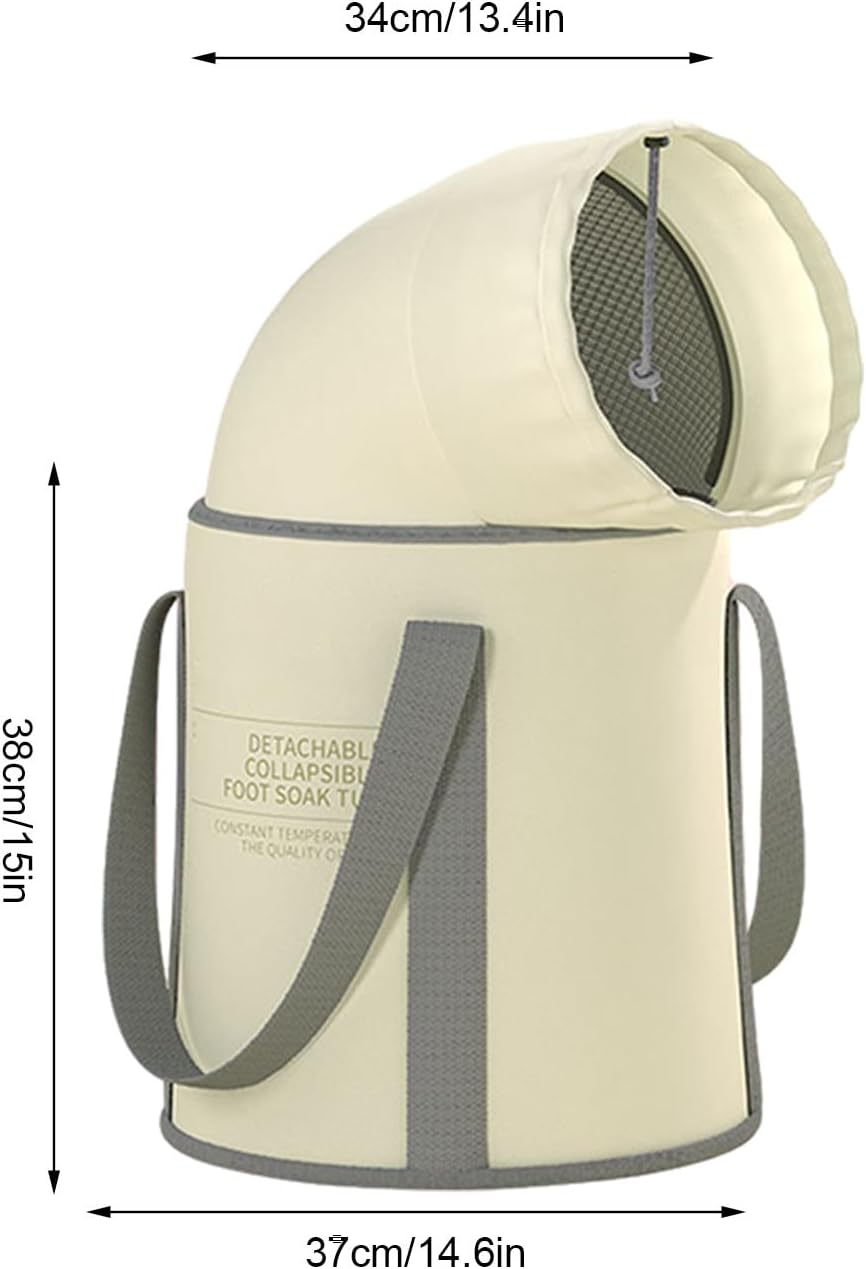 Foot Soaking Bucket | Foldable Foot Bath Basin Bag,Feet Soaking Tub, Foldable Pedicure Bag, Portable Foot Soak Foot Tub with Handle, Foot Spa Bucket for Laundry, Camping, Travel Pouxa - Beige Without Lid image number 2