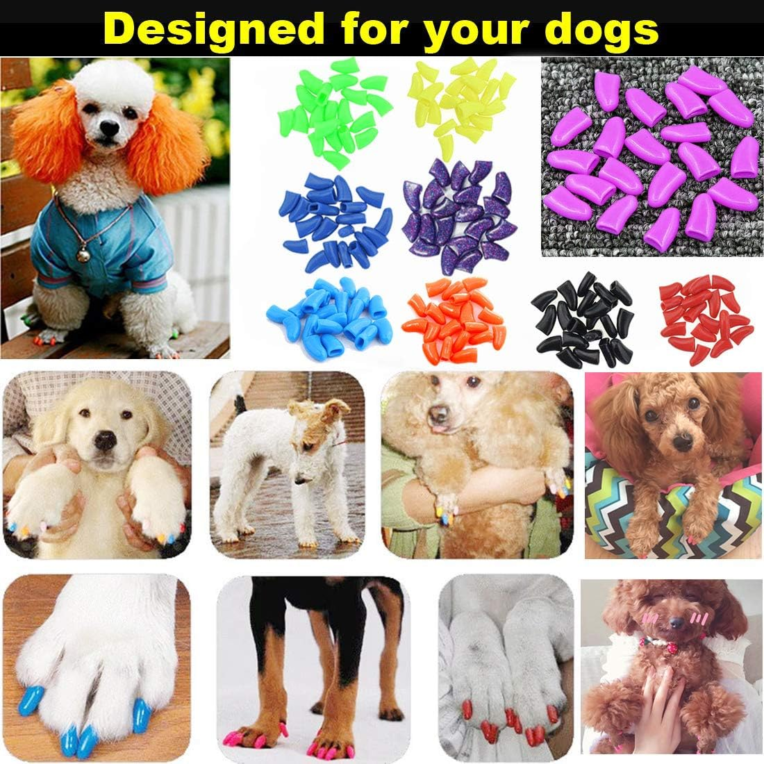 100Pcs Pet Puppy Dog Nail Soft Claw Paws Covers Caps, Control Paws Claws Covers of 5 RANDOM+ 5 Adhesive Glue,Xxl image number 5
