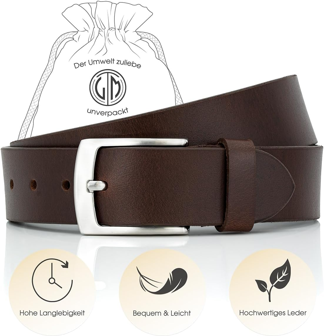 LINDENMANN Volllederg&uuml;rtel Aus B&uuml;ffelleder, 40 Mm Breit, K&uuml;rzbar, Jeans-G&uuml;rtel, XL, Dunkelbraun image number 2