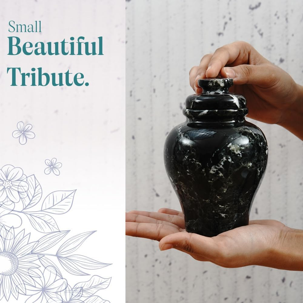Radicaln Marble Urn 6'' Inches Black Handmade Small for Human Ashes Keepsake - Burial for Funeral, Urn for Ashes image number 2