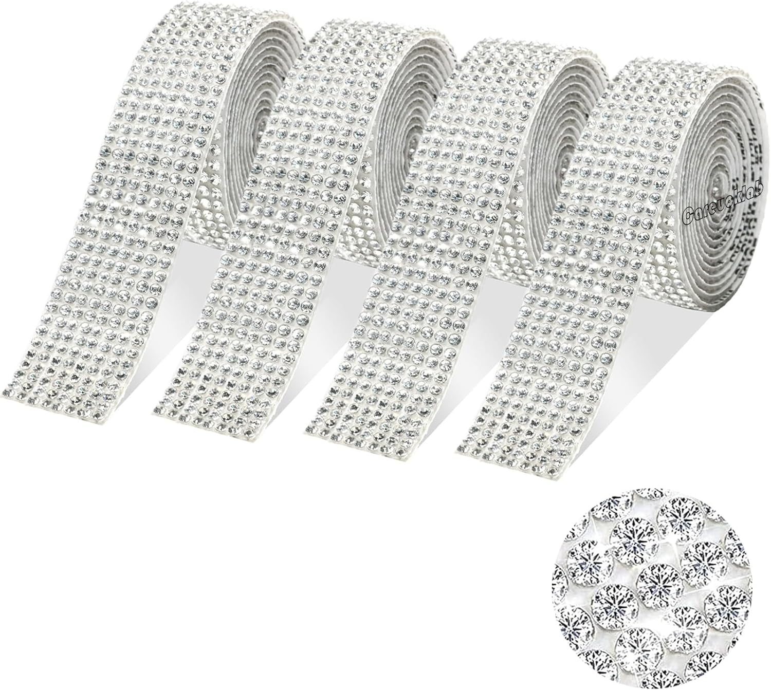 4 Rolls 8 Rows Self Adhesive Rhinestone Ribbon Crystal Diamond Sticker Bling Ribbon DIY Decoration with 2 Mm Rhinestone for Wedding Party Decor, DIY Art Craft 4 Yards (Crystal Clear)