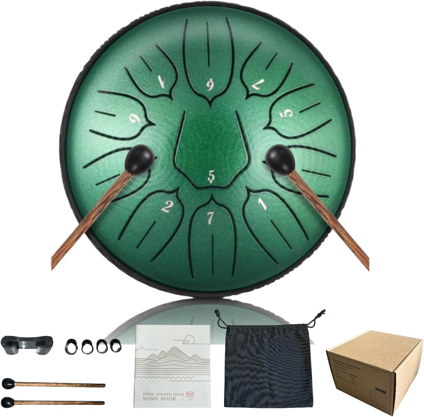 BURNING&LIN Steel Tongue Drum 11 Notes 6 Inches Handpan Drum Percussion for Meditation Yoga Musical Education for Adult& Kids（Green）