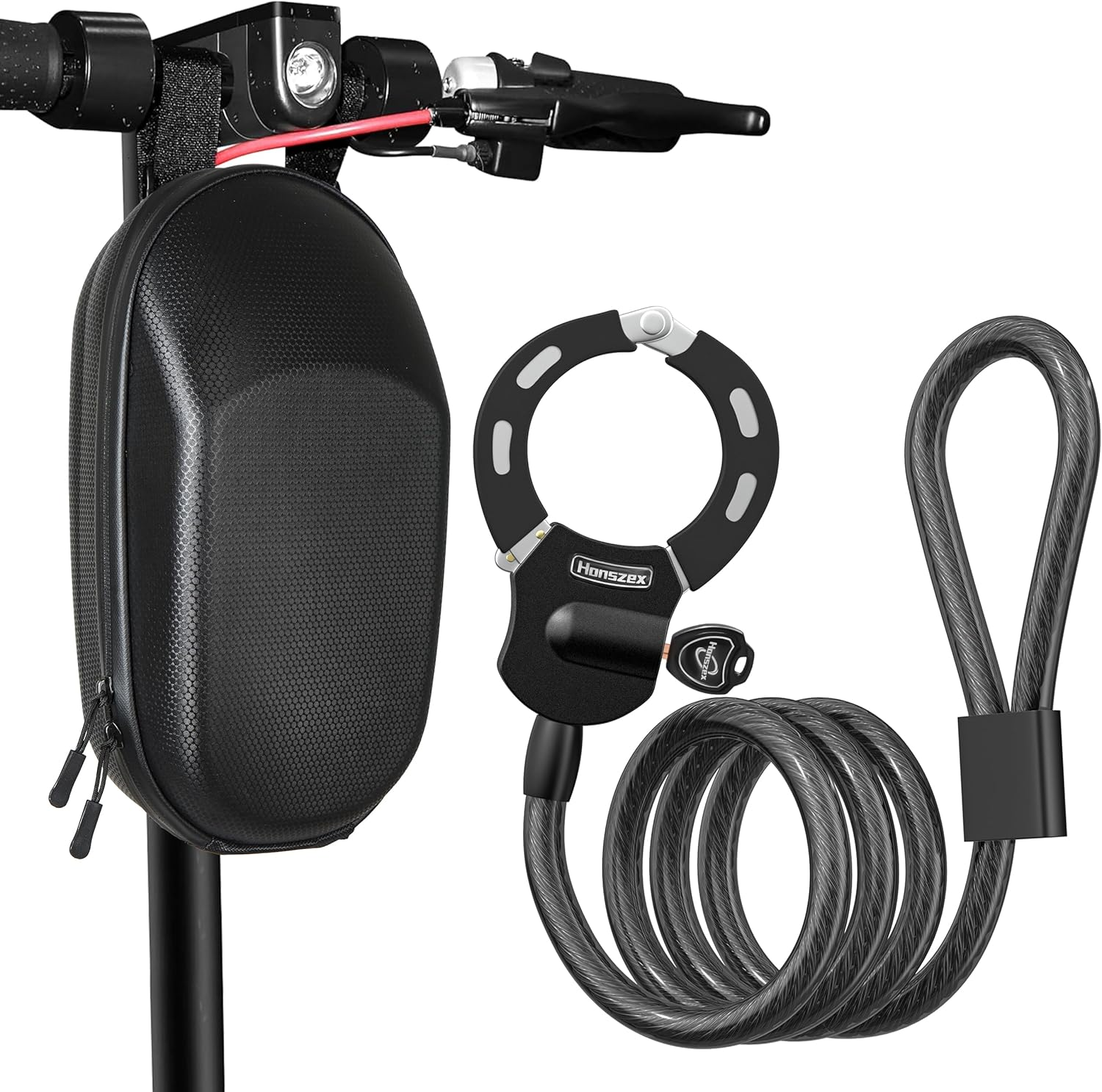 Honszex E Scooter Lock, Black, Handcuff Lock with Key, High Security, Rubber Lock Sleeve, 60Cm Chain, Portable Hanging Bag
