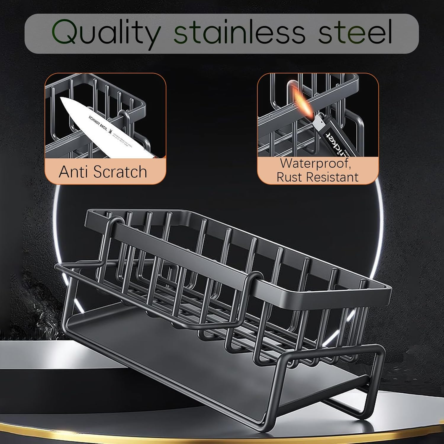 Kitchen Caddy Sponge Holder,Organiser Bathroom Kitchen Storage Sink Drainer Grey image number 3