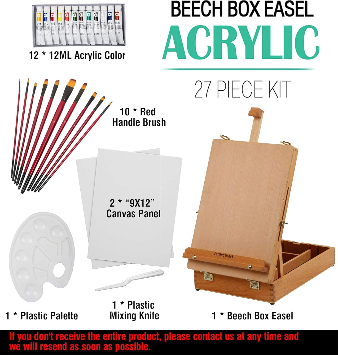 Falling in Art 29 Piece Acrylic Painting Set of 12 Colors with Portable Table Easel Box, Canvas Panels, Brushes, Palette and More image number 2