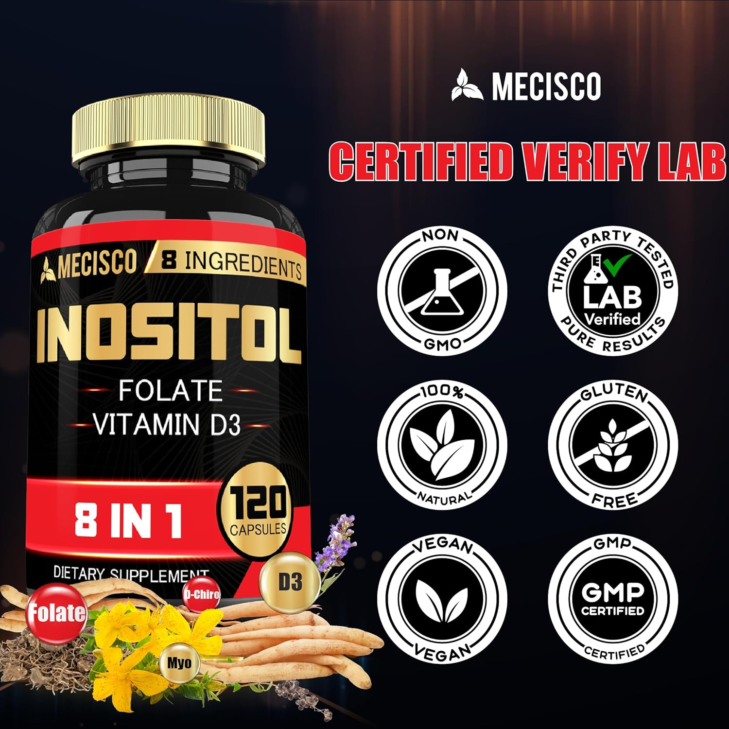 Inositol Supplement 14600Mg - 8In1 Perfect Formula with Shatavari Root, Myo-Inositol, D-Chiro-Inositol & More - Support Balance Body, Restful Mind, Energy Production - 120 Capsules for 2 Months image number 2