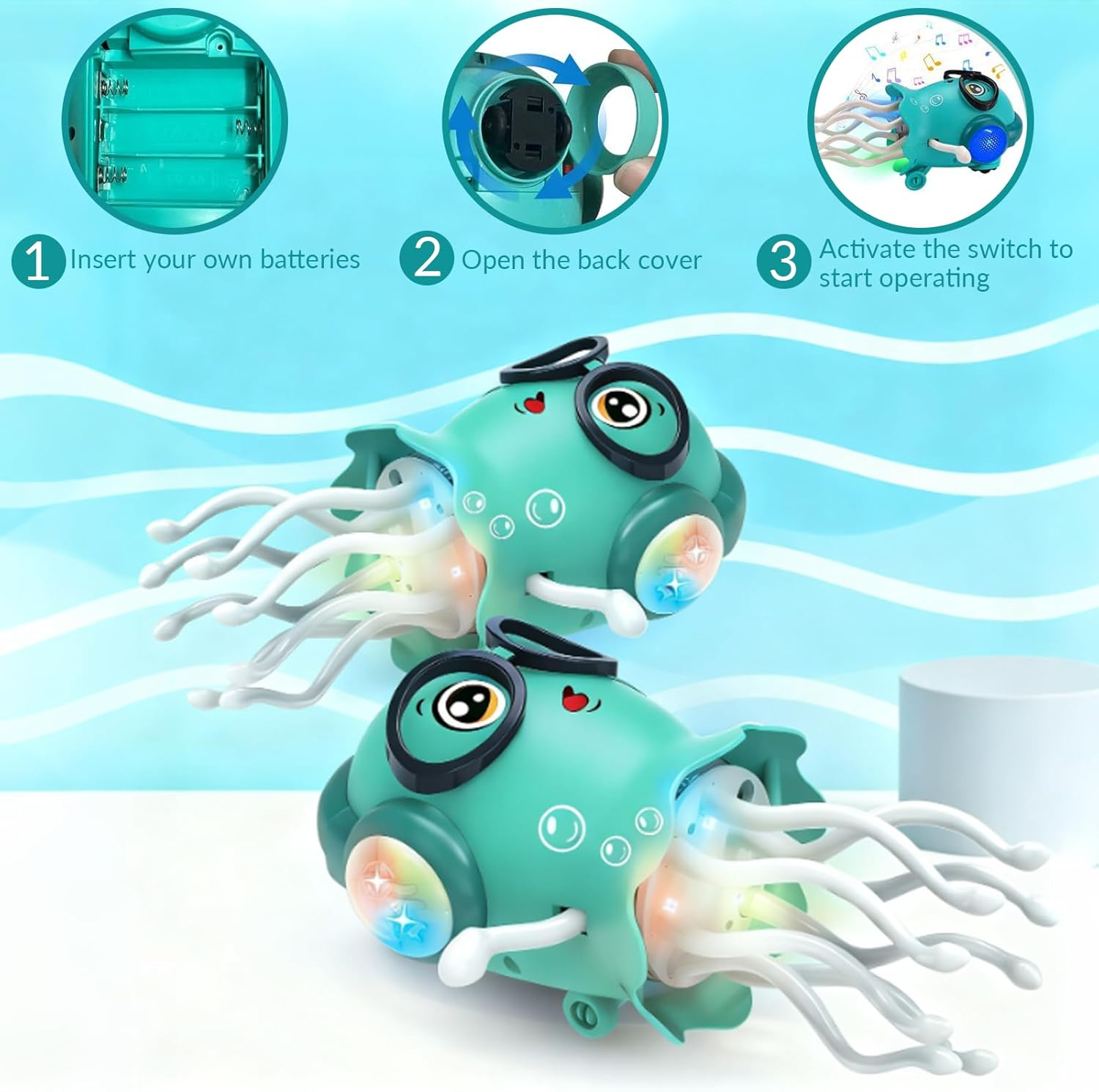 Dancing Octopus Toy, Electric Dancing Squid Toy with Lights and Music, Baby Toy with Automatic Obstacle Avoidance (Green) - Green + Pink image number 7