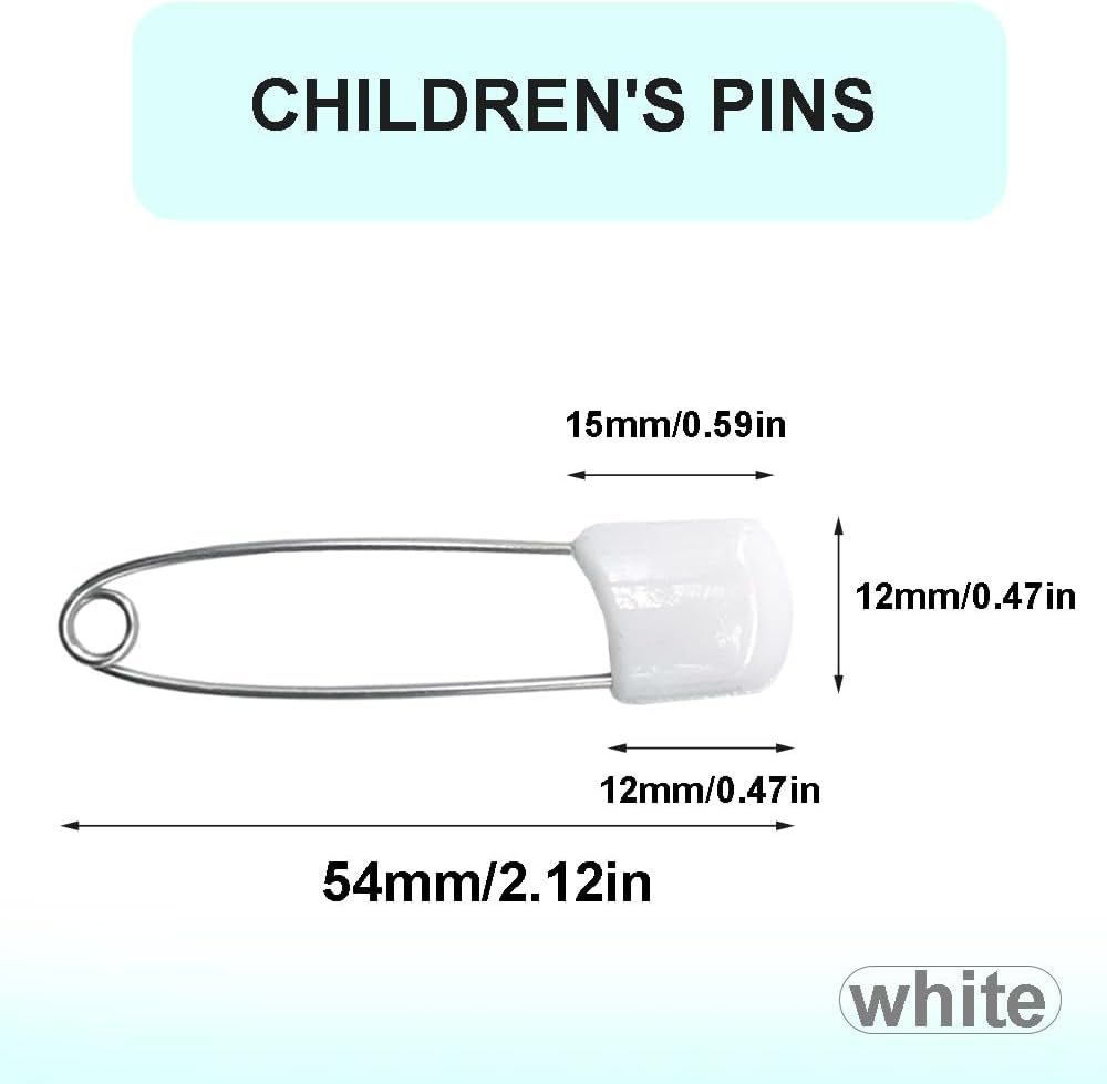 Ruidee 50 Pcs Diaper Pins Nappy Pins Plastic Head Safety Pins with Safe Locking (White) image number 1