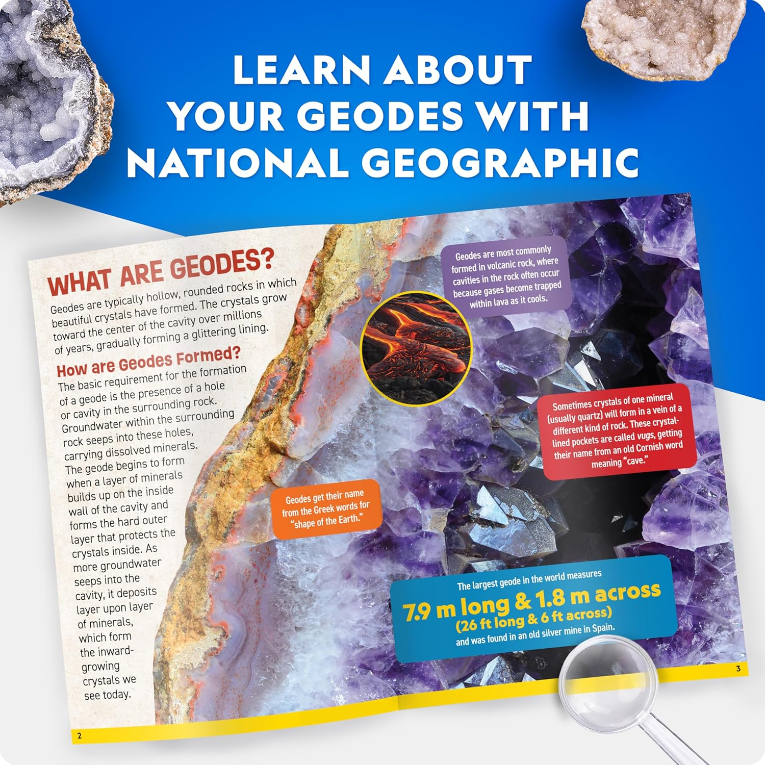 National Geographic Break Open 5 Jumbo Geodes Science Kit &ndash; STEM Science Gift for Boys & Girls, Break Your Own Geodes+ Goggles & Display Stand image number 1