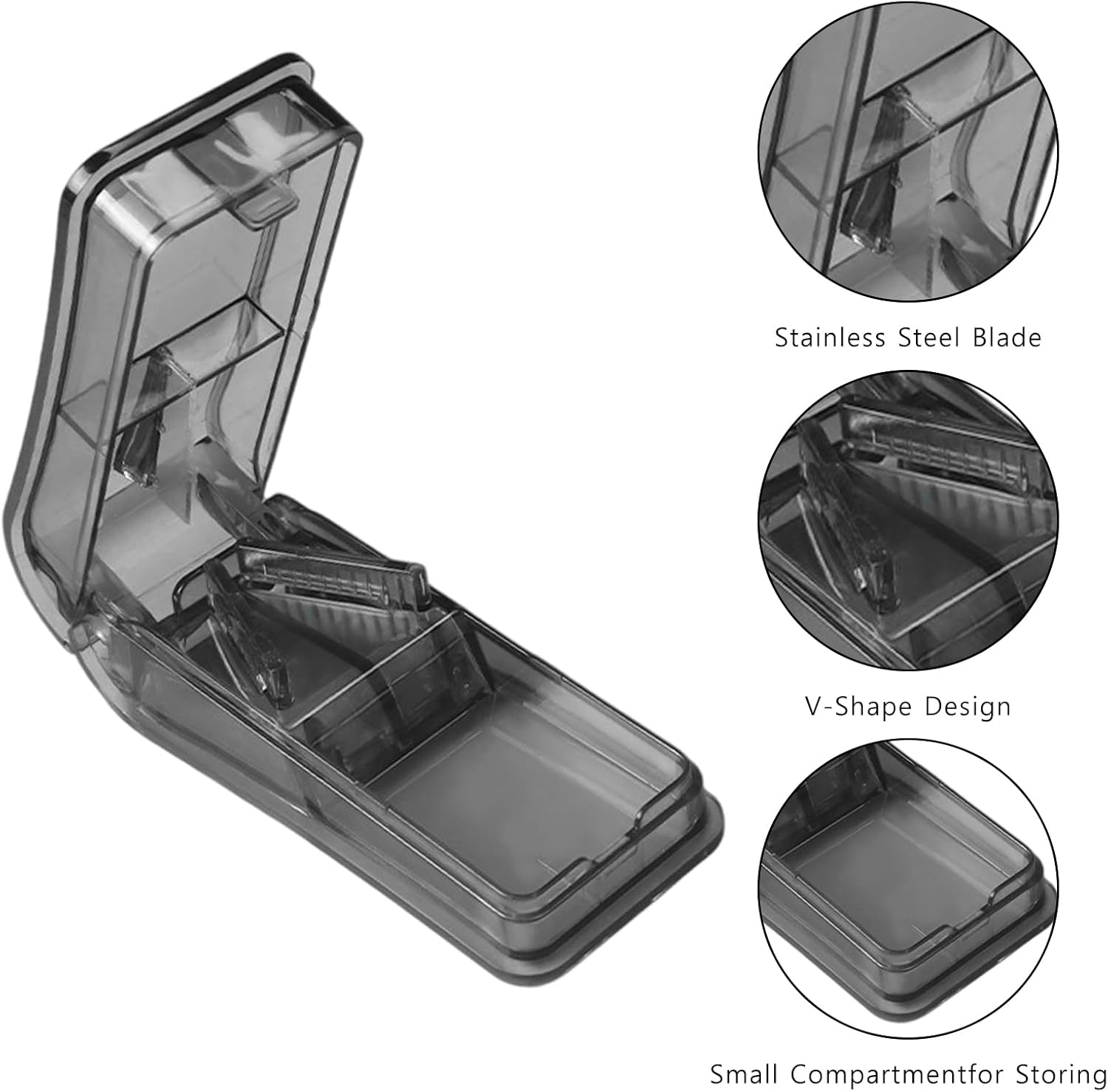 Multiple Pill Cutter with Grey Small Pill Box, Doubles as a Pill Box, Pill Cutter for Medication, Vitamins, Fish Oil and Supplements,For Purse Pocket image number 1